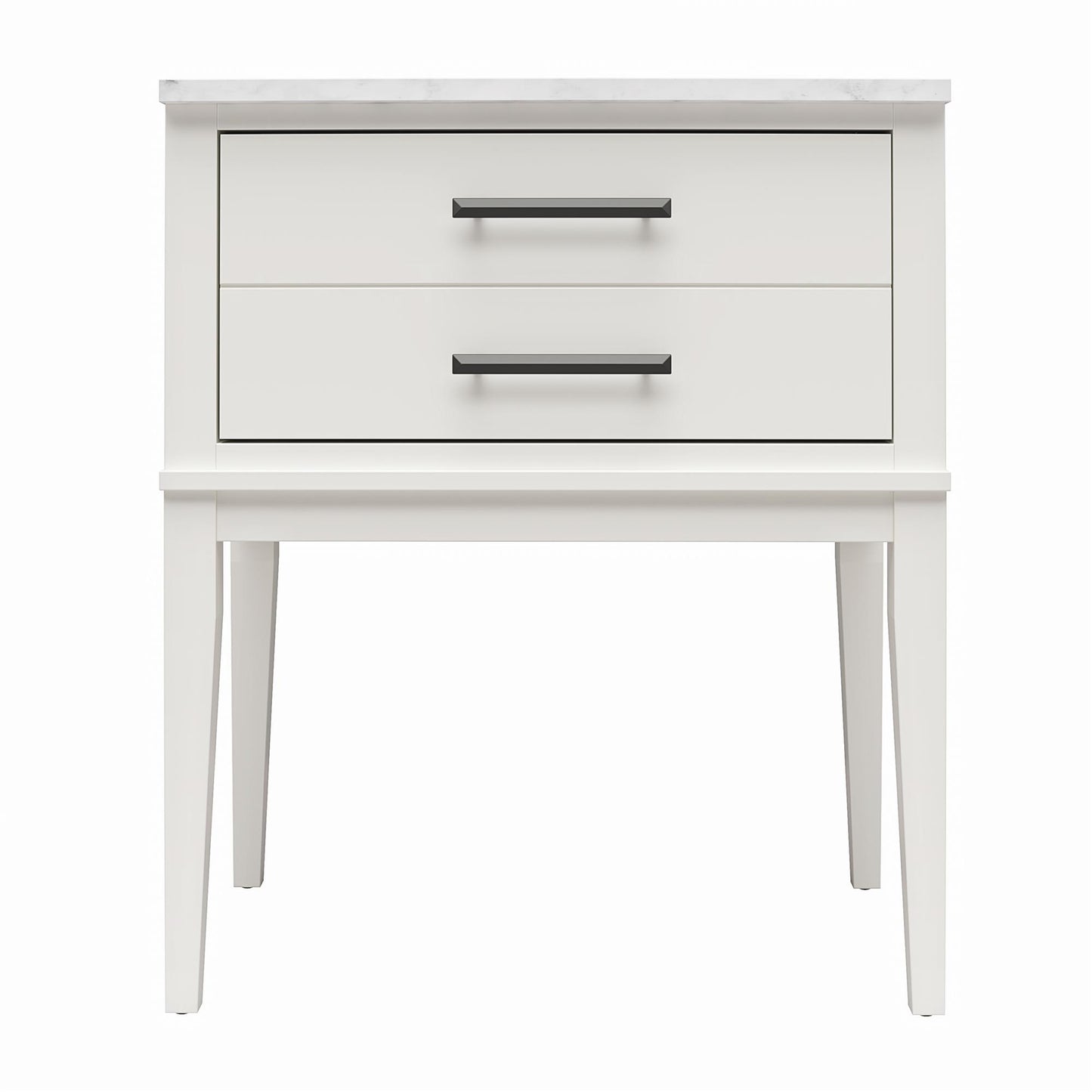 Lynnhaven Modern 1 Drawer Nightstand with Tapered Legs & Marble Top - White