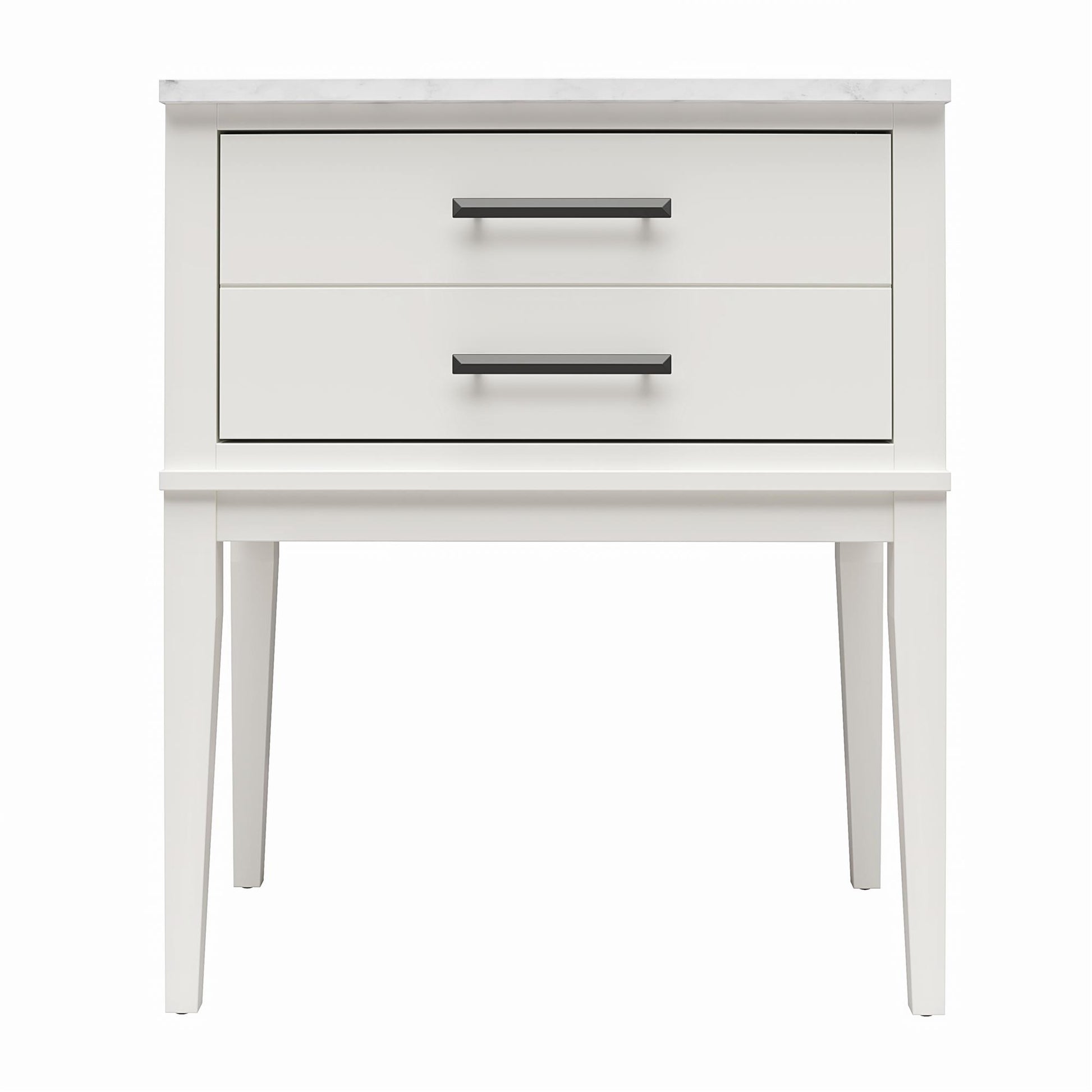 Lynnhaven Modern 1 Drawer Nightstand with Tapered Legs & Marble Top - White