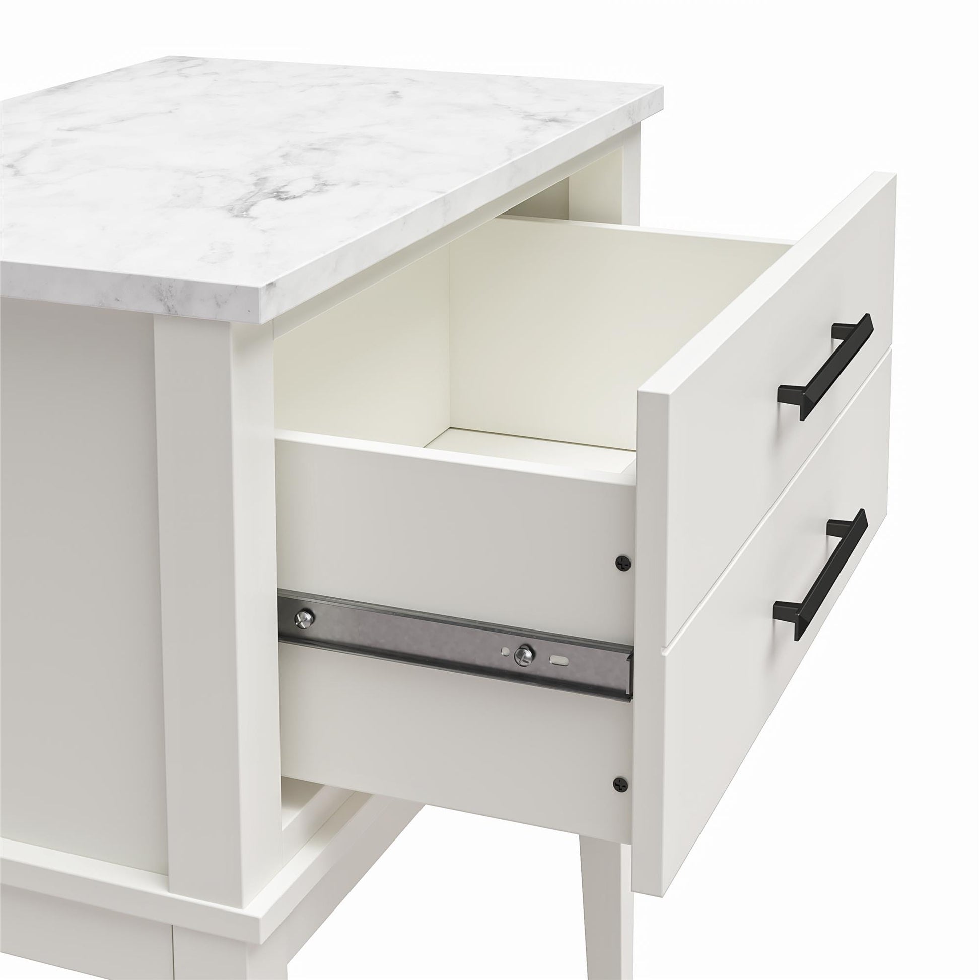 Lynnhaven Modern 1 Drawer Nightstand with Tapered Legs & Marble Top - White