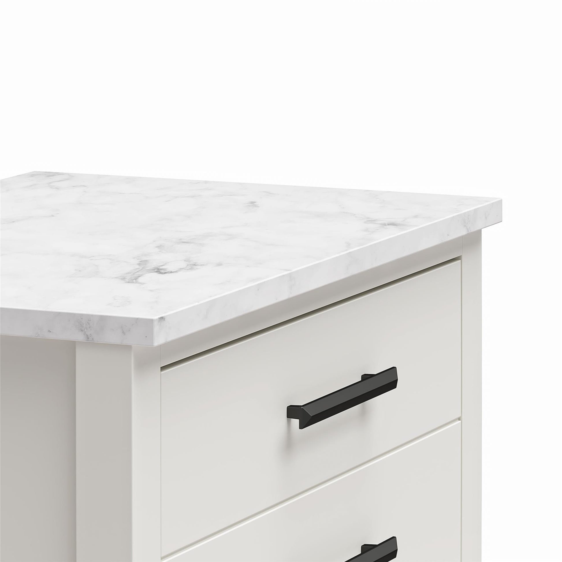 Lynnhaven Modern 1 Drawer Nightstand with Tapered Legs & Marble Top - White