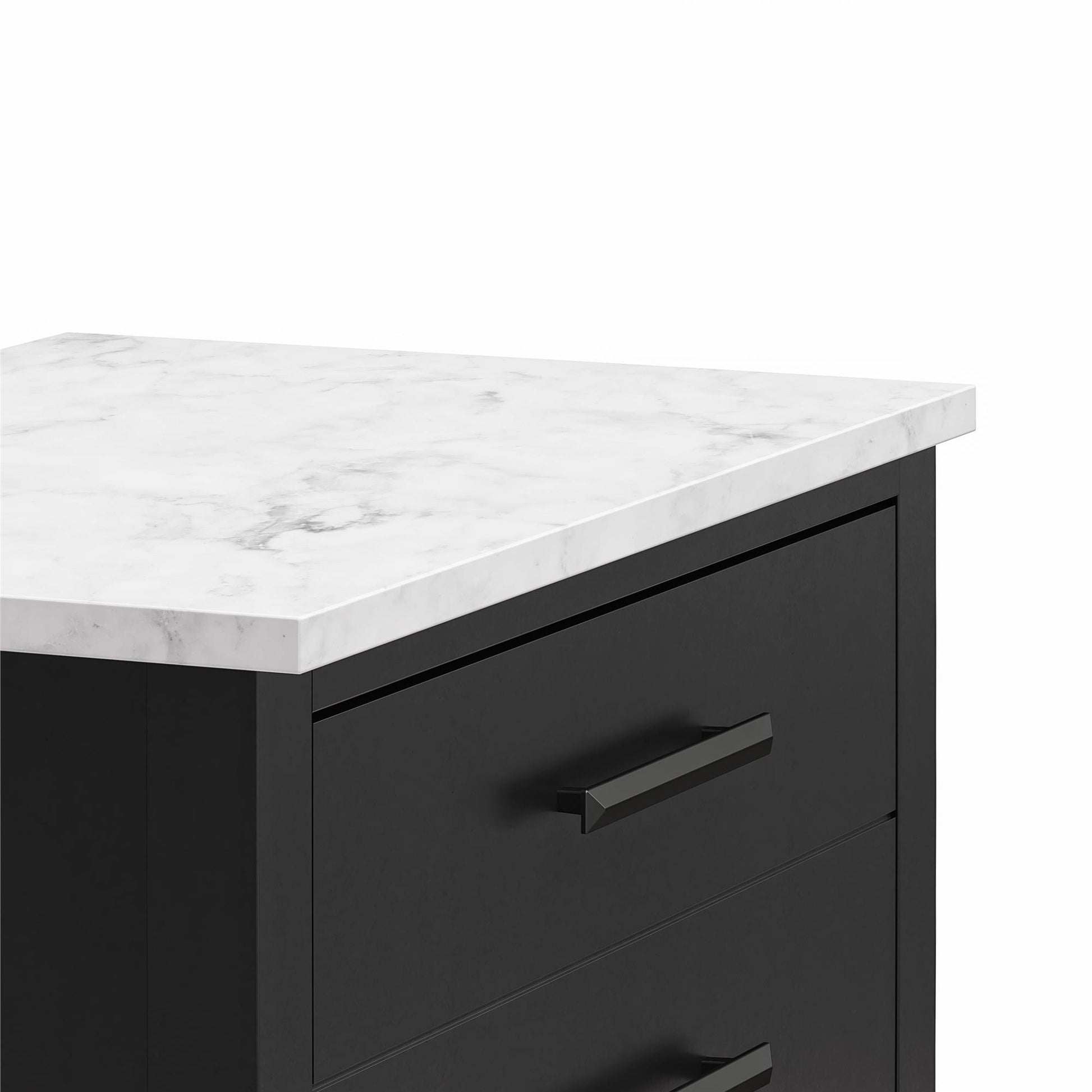 Lynnhaven Modern 1 Drawer Nightstand with Tapered Legs & Marble Top - Black