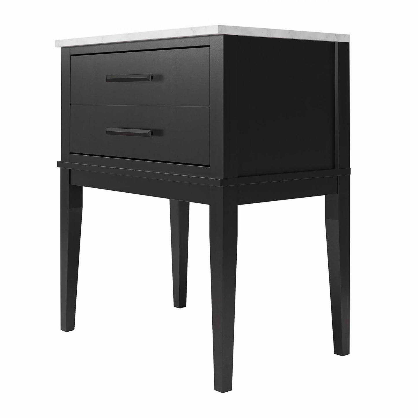 Lynnhaven Modern 1 Drawer Nightstand with Tapered Legs & Marble Top - Black