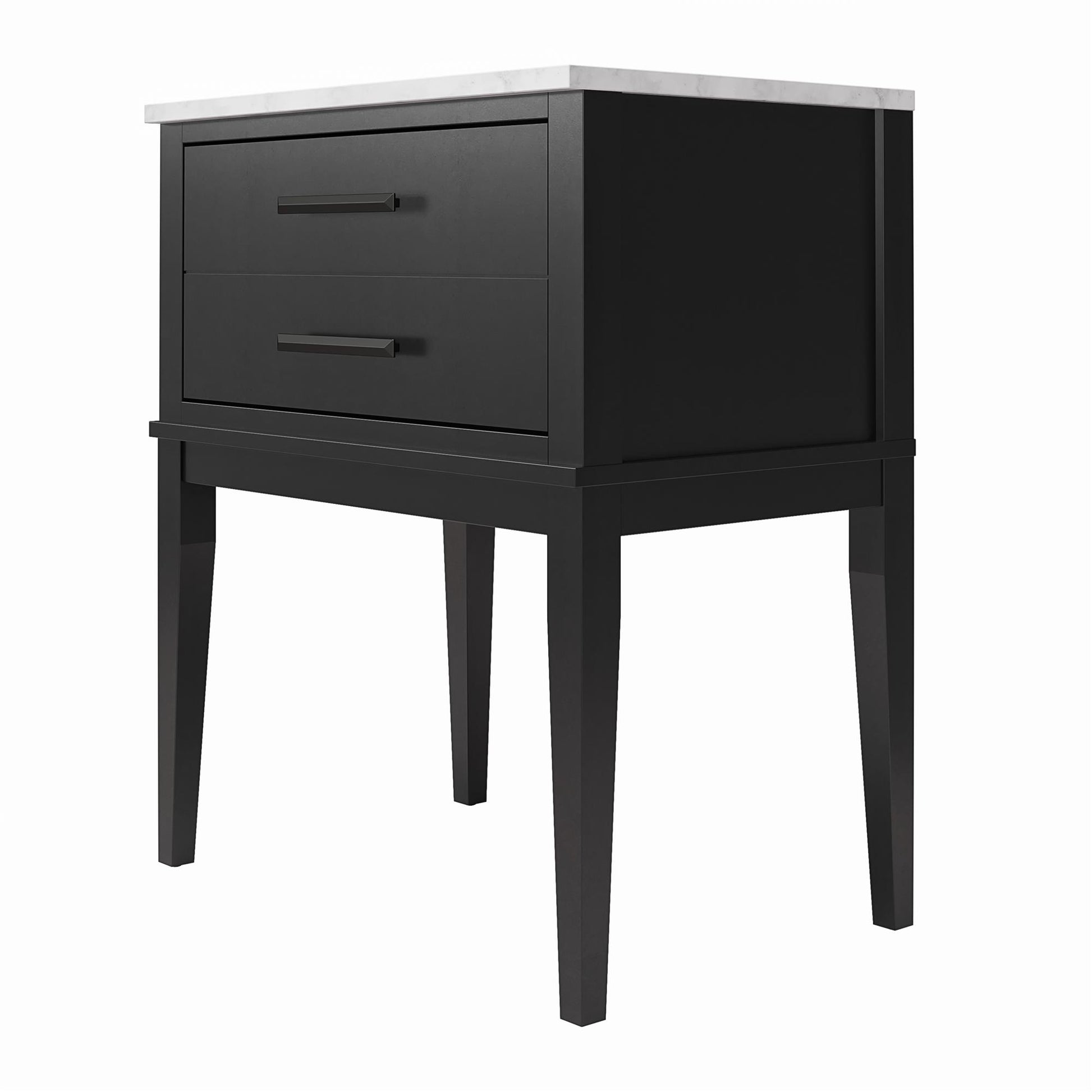 Lynnhaven Modern 1 Drawer Nightstand with Tapered Legs & Marble Top - Black