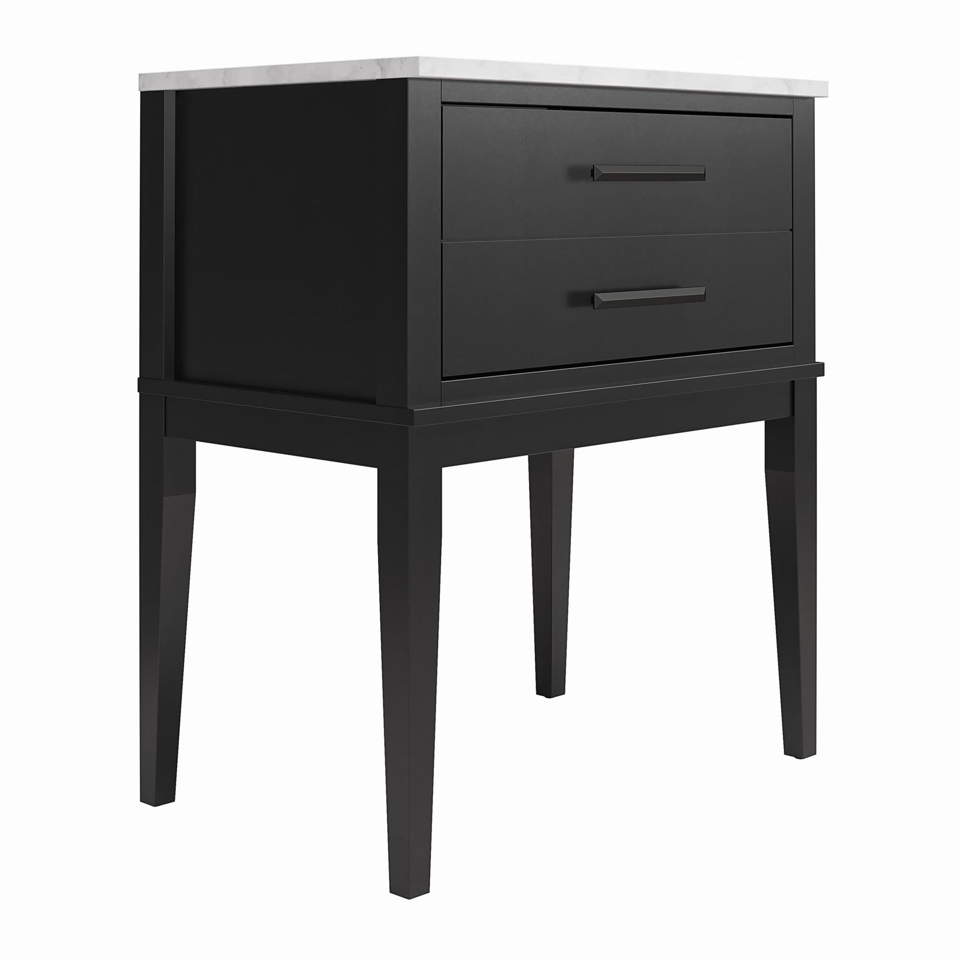 Lynnhaven Modern 1 Drawer Nightstand with Tapered Legs & Marble Top - Black