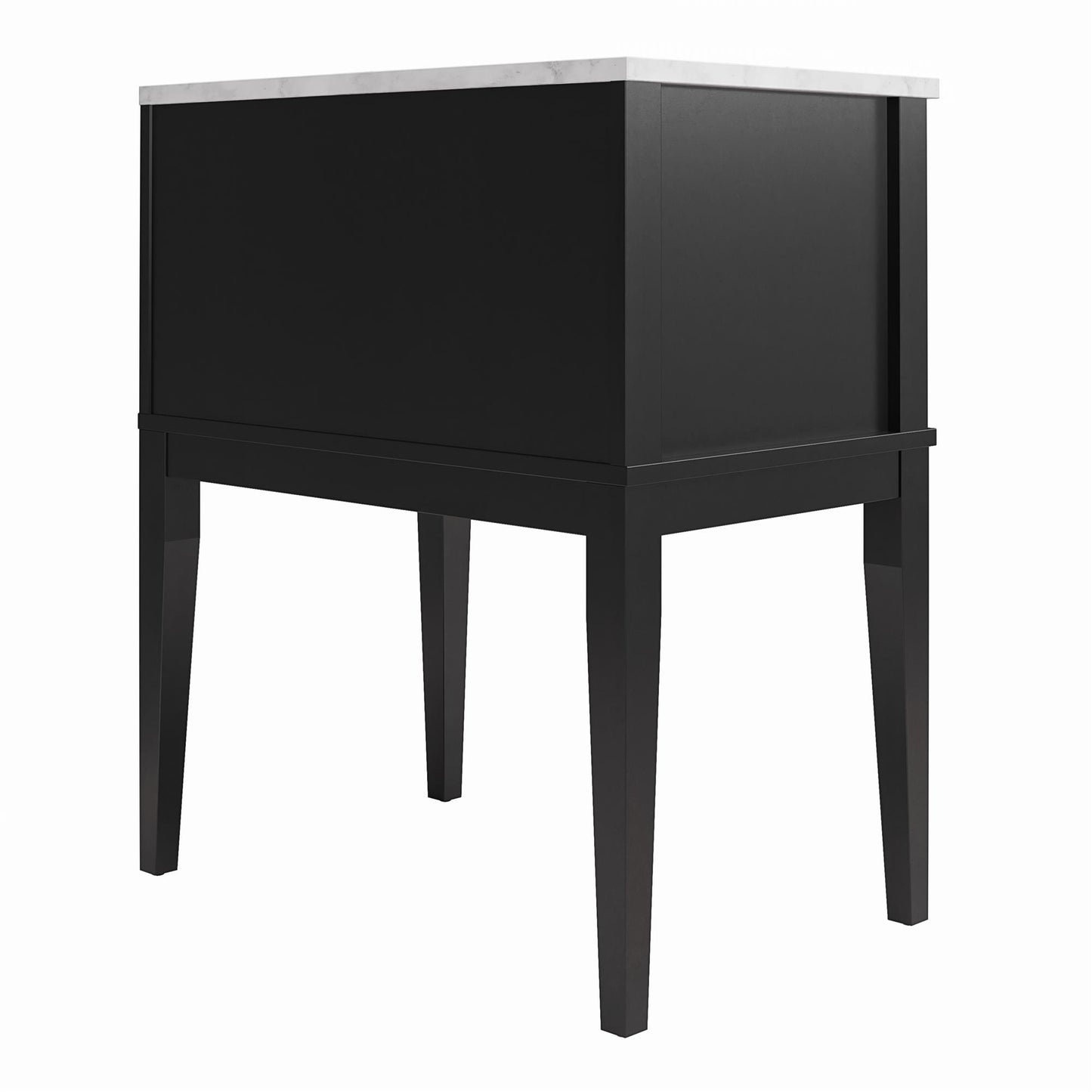Lynnhaven Modern 1 Drawer Nightstand with Tapered Legs & Marble Top - Black