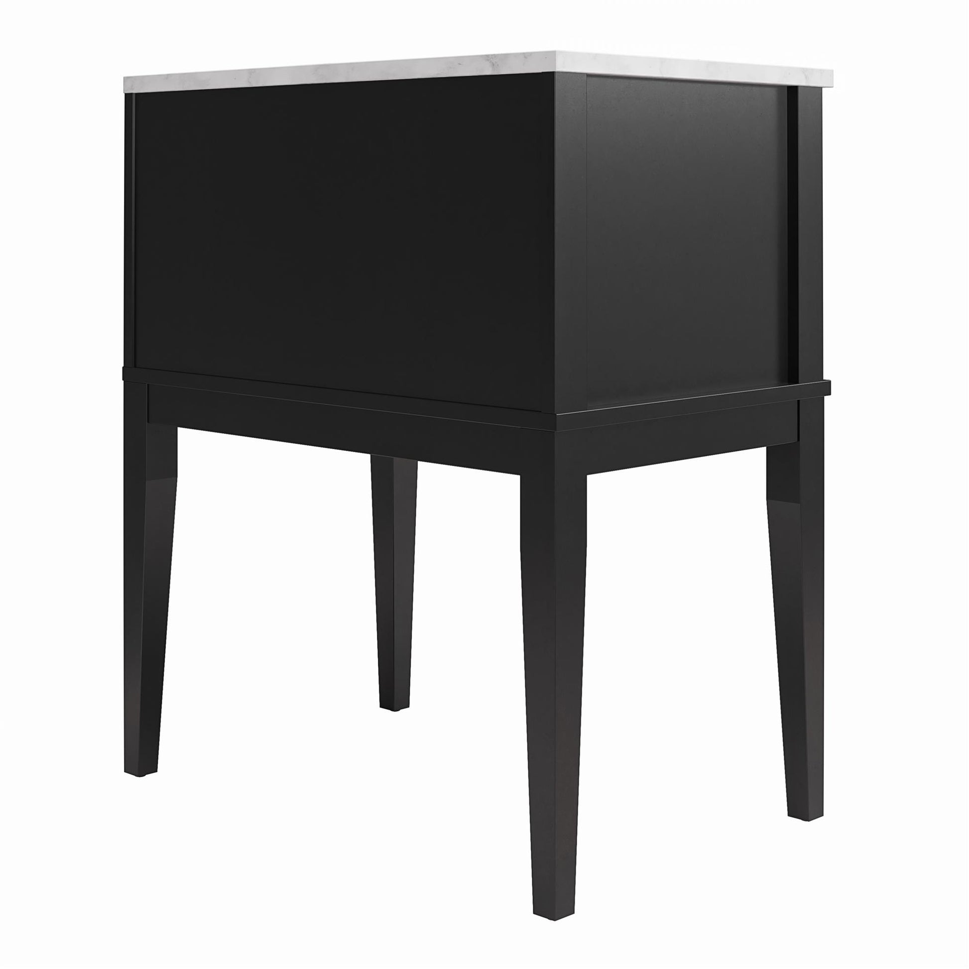 Lynnhaven Modern 1 Drawer Nightstand with Tapered Legs & Marble Top - Black