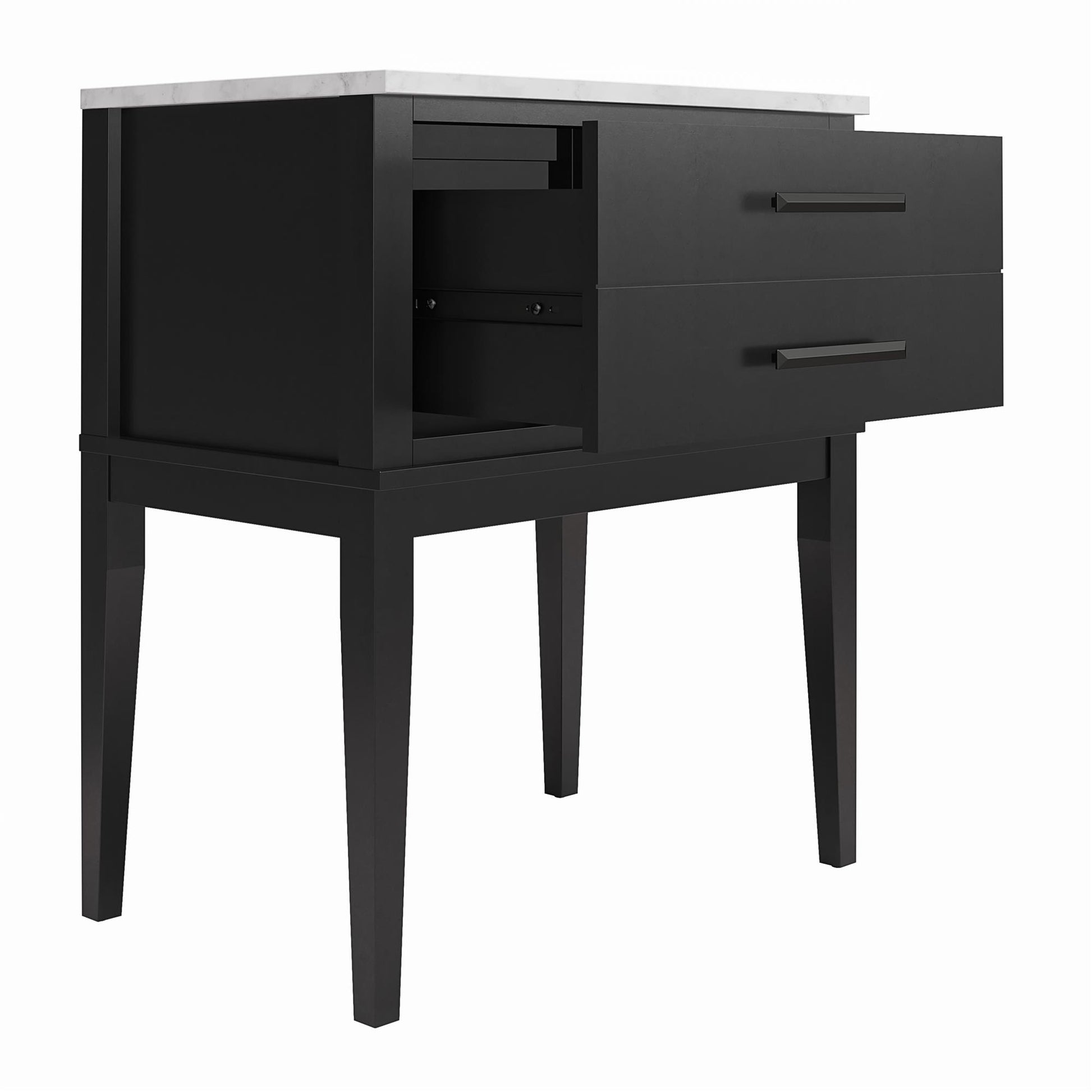 Lynnhaven Modern 1 Drawer Nightstand with Tapered Legs & Marble Top - Black