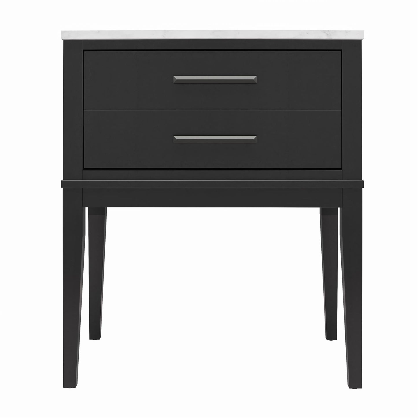 Lynnhaven Modern 1 Drawer Nightstand with Tapered Legs & Marble Top - Black
