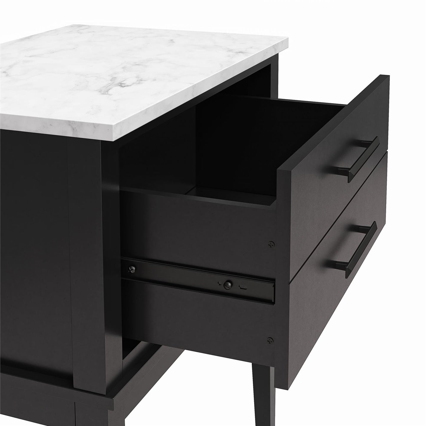 Lynnhaven Modern 1 Drawer Nightstand with Tapered Legs & Marble Top - Black