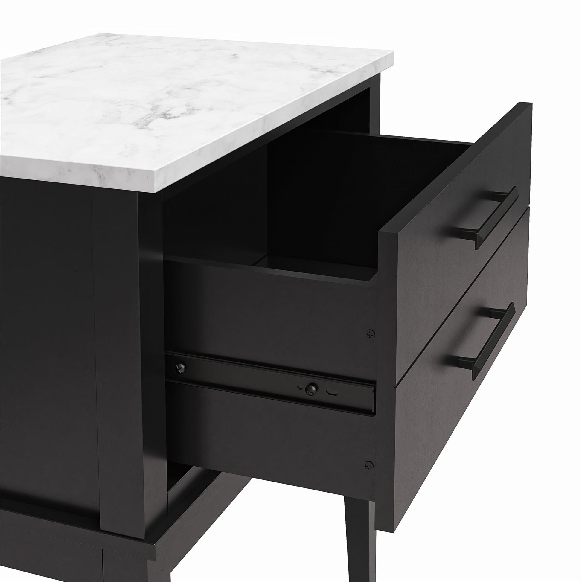 Lynnhaven Modern 1 Drawer Nightstand with Tapered Legs & Marble Top - Black