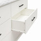 Lynnhaven Modern Wide 6 Drawer Dresser with Tapered Legs & Marble Top - White