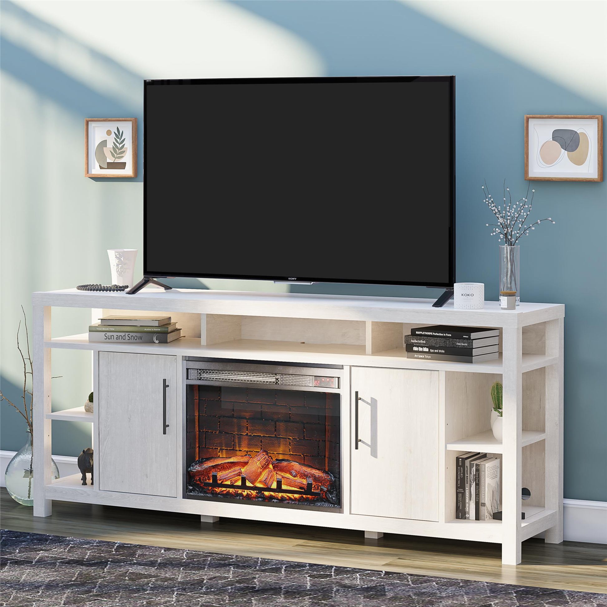 Garrick Electric Fireplace TV Console for TVs up to 75" - Ivory Oak