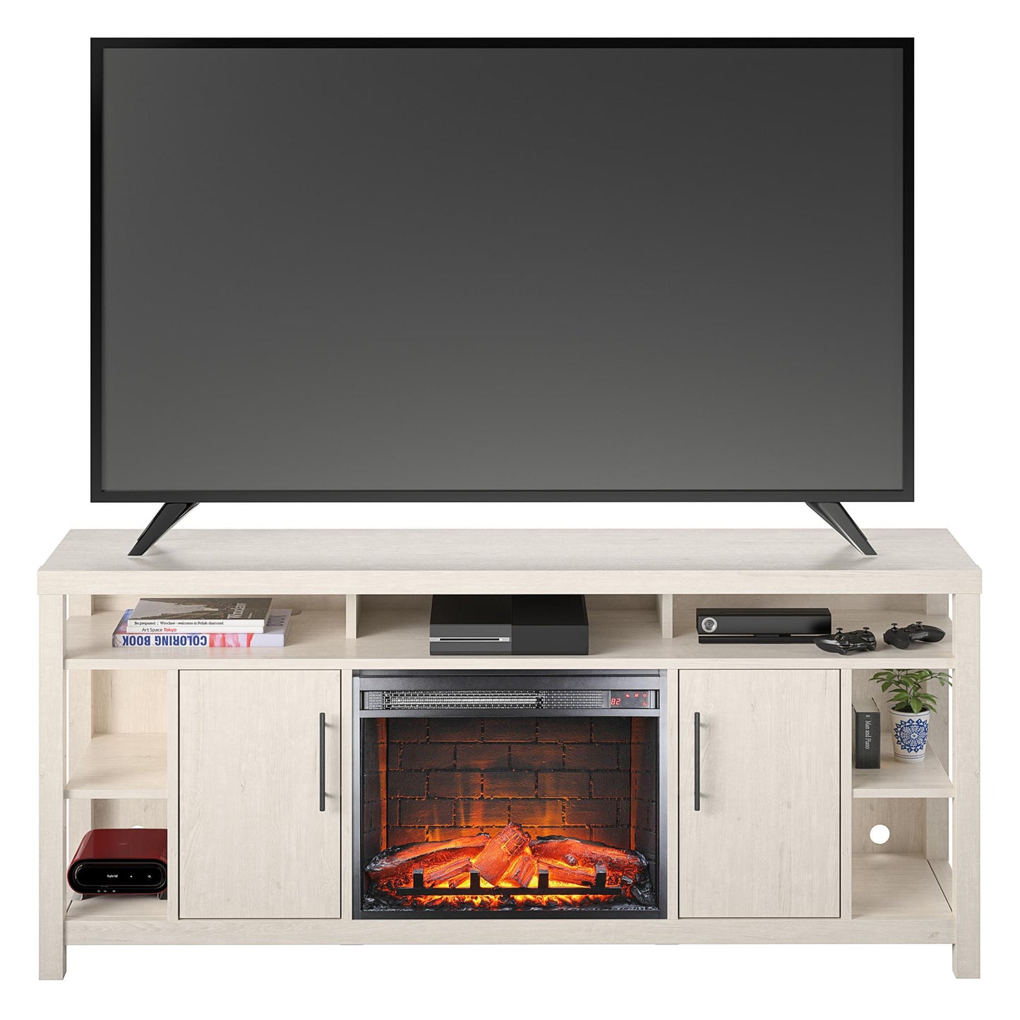Garrick Electric Fireplace TV Console for TVs up to 75" - Ivory Oak