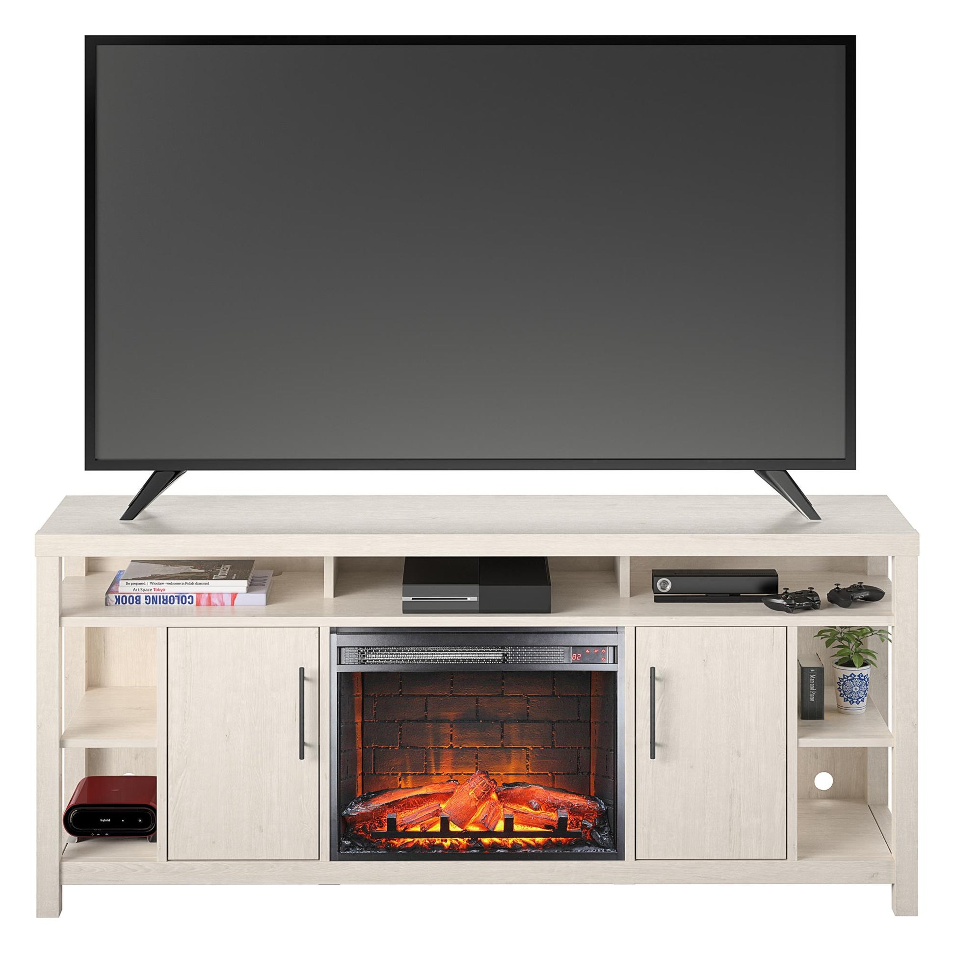 Garrick Electric Fireplace TV Console for TVs up to 75" - Ivory Oak
