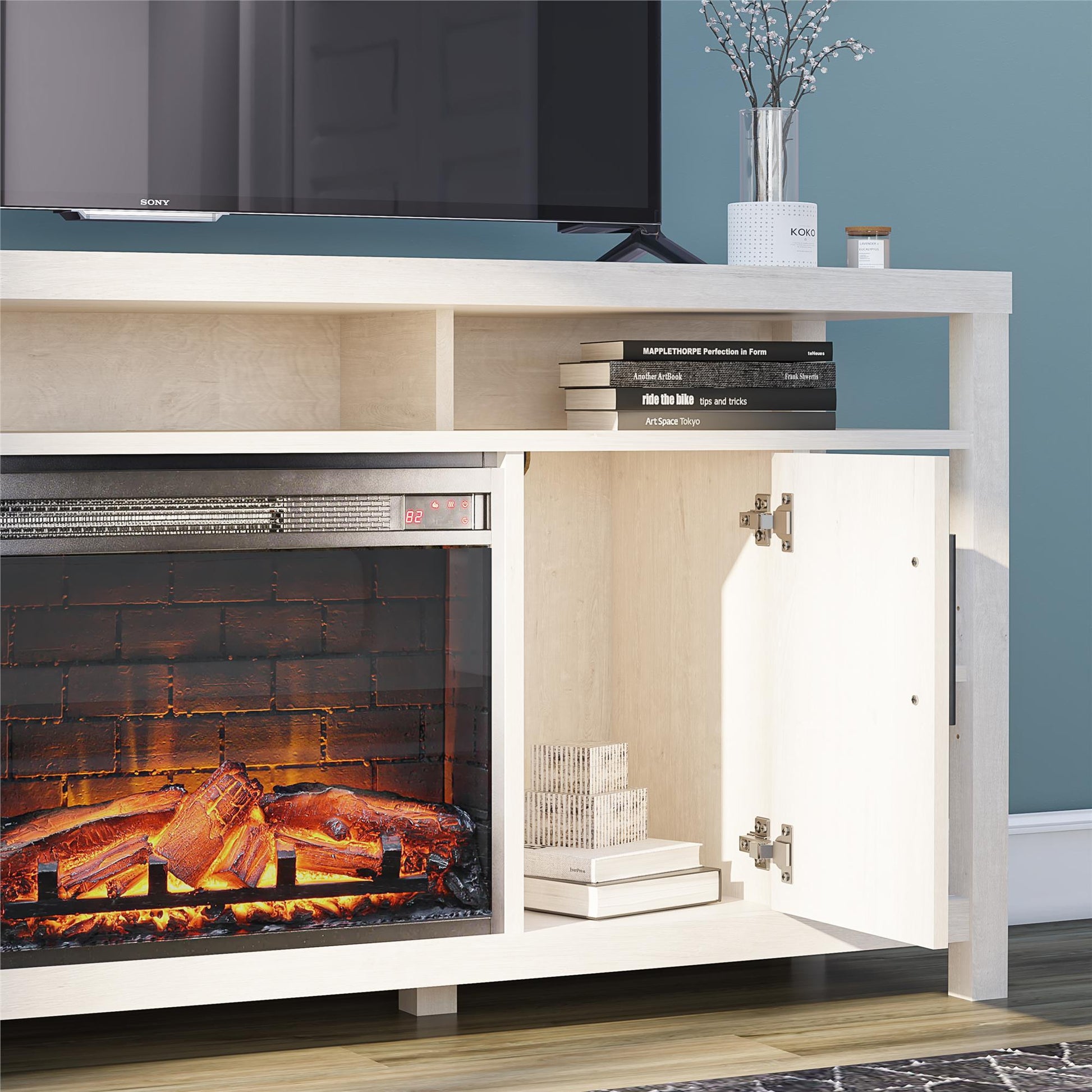 Garrick Electric Fireplace TV Console for TVs up to 75" - Ivory Oak