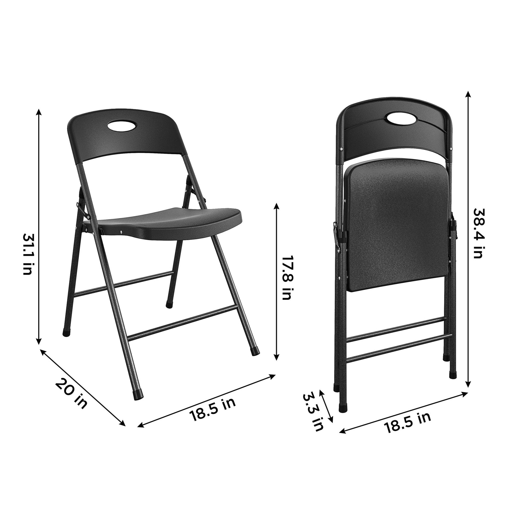 COSCO Solid Resin Plastic Folding Chair, Indoor/Outdoor, Double Braced, Black, 4-Pack - Black - 4-Pack