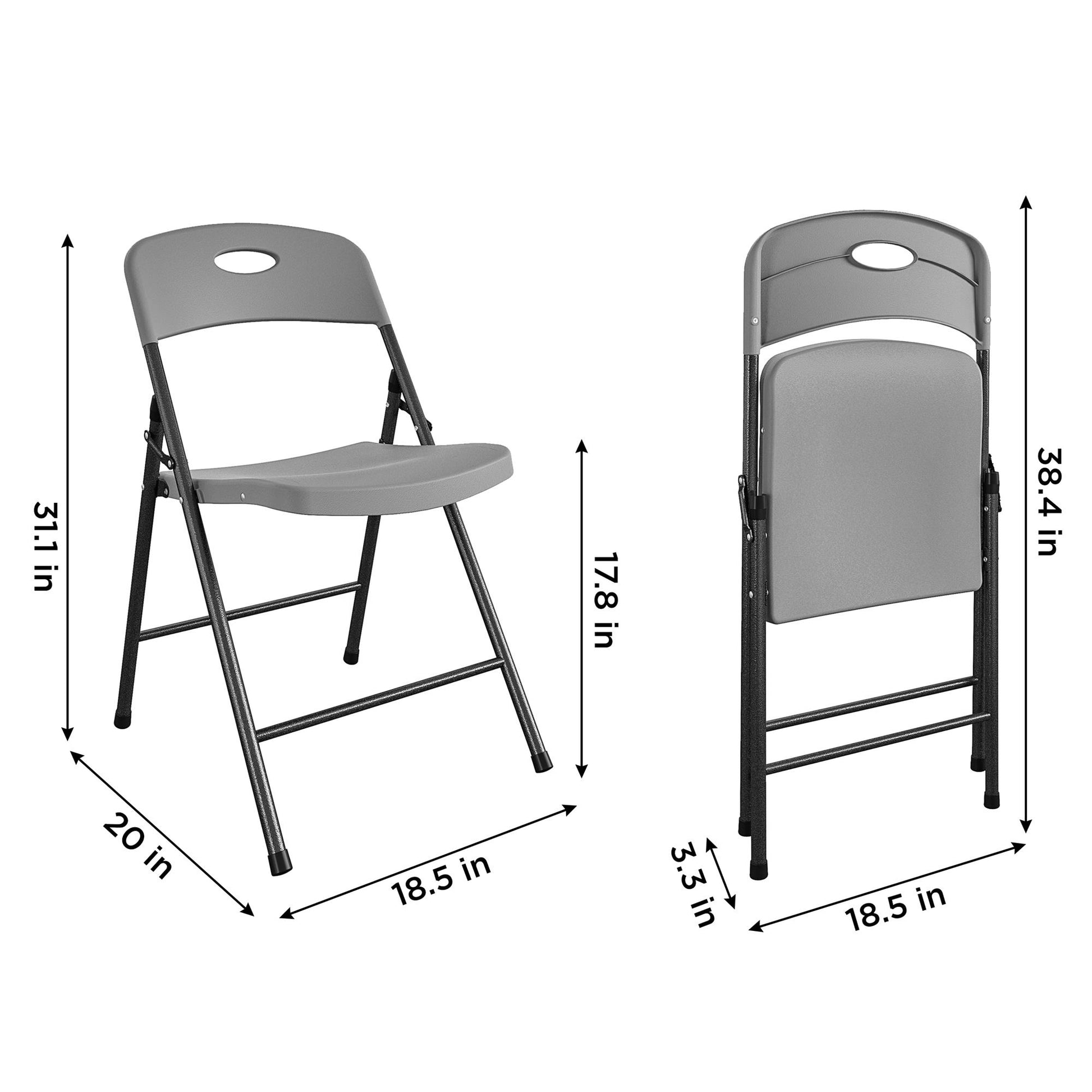 COSCO Solid Resin Plastic Folding Chair, Indoor/Outdoor, Double Braced, Gray, 4-Pack - Gray - 4-Pack