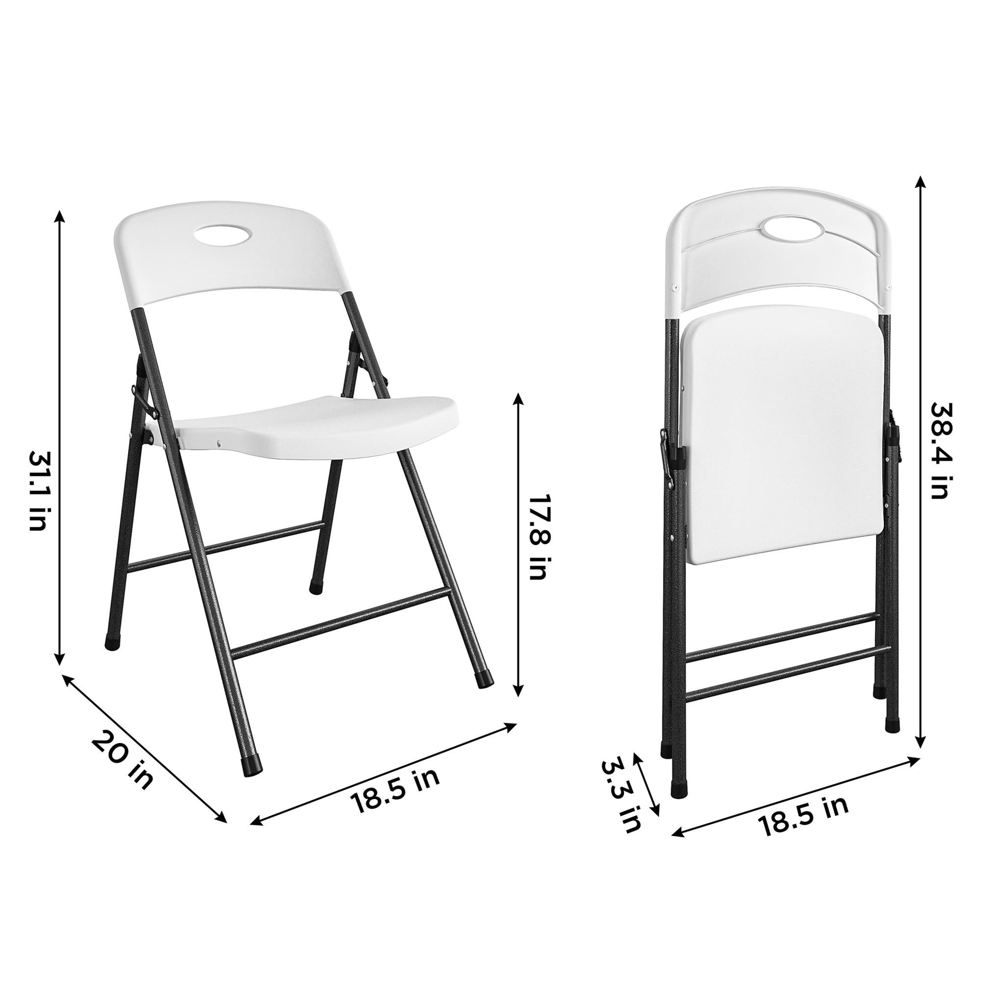 COSCO Solid Resin Plastic Folding Chair, Indoor/Outdoor, Double Braced, White, 4-Pack - White - 4-Pack