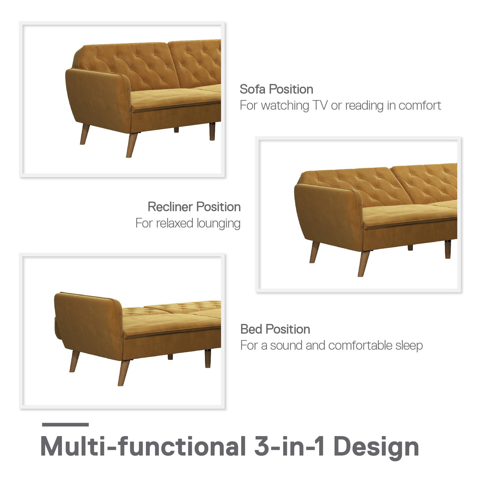 Tallulah Memory Foam Futon - Mustard