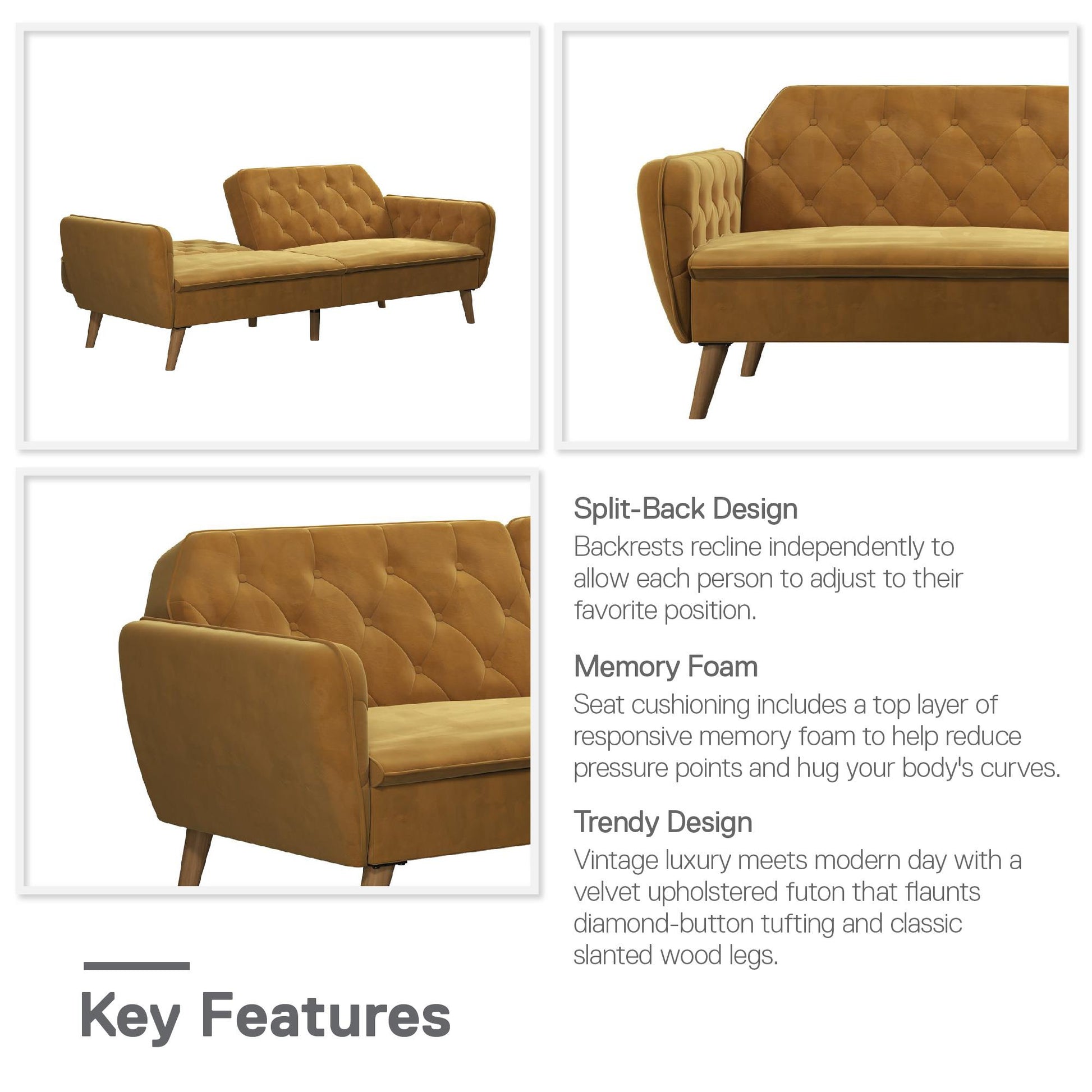 Tallulah Memory Foam Futon - Mustard