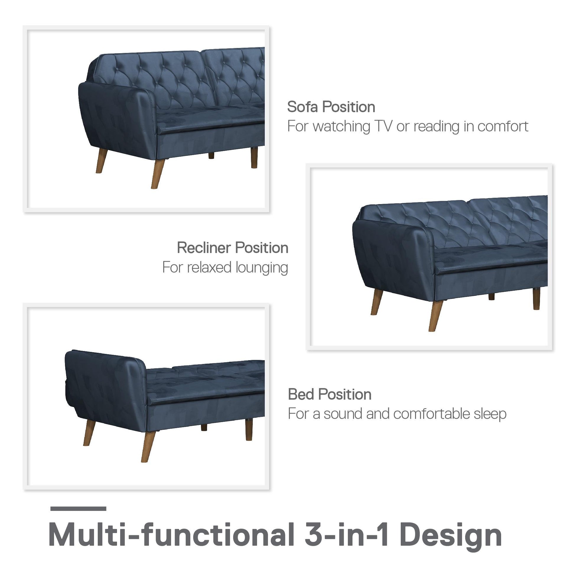 Tallulah Memory Foam Futon - Blue Velvet