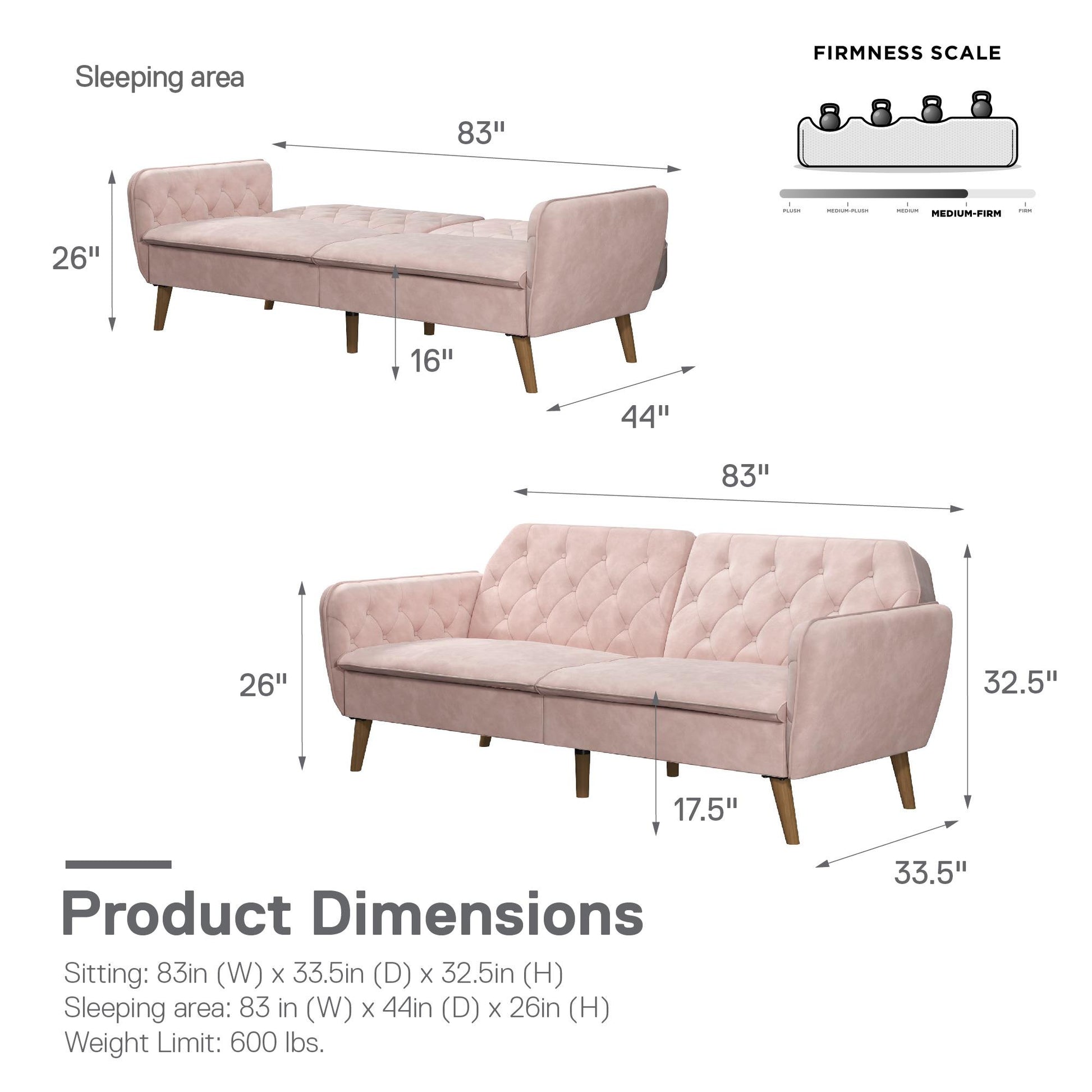 Tallulah Memory Foam Futon - Pink