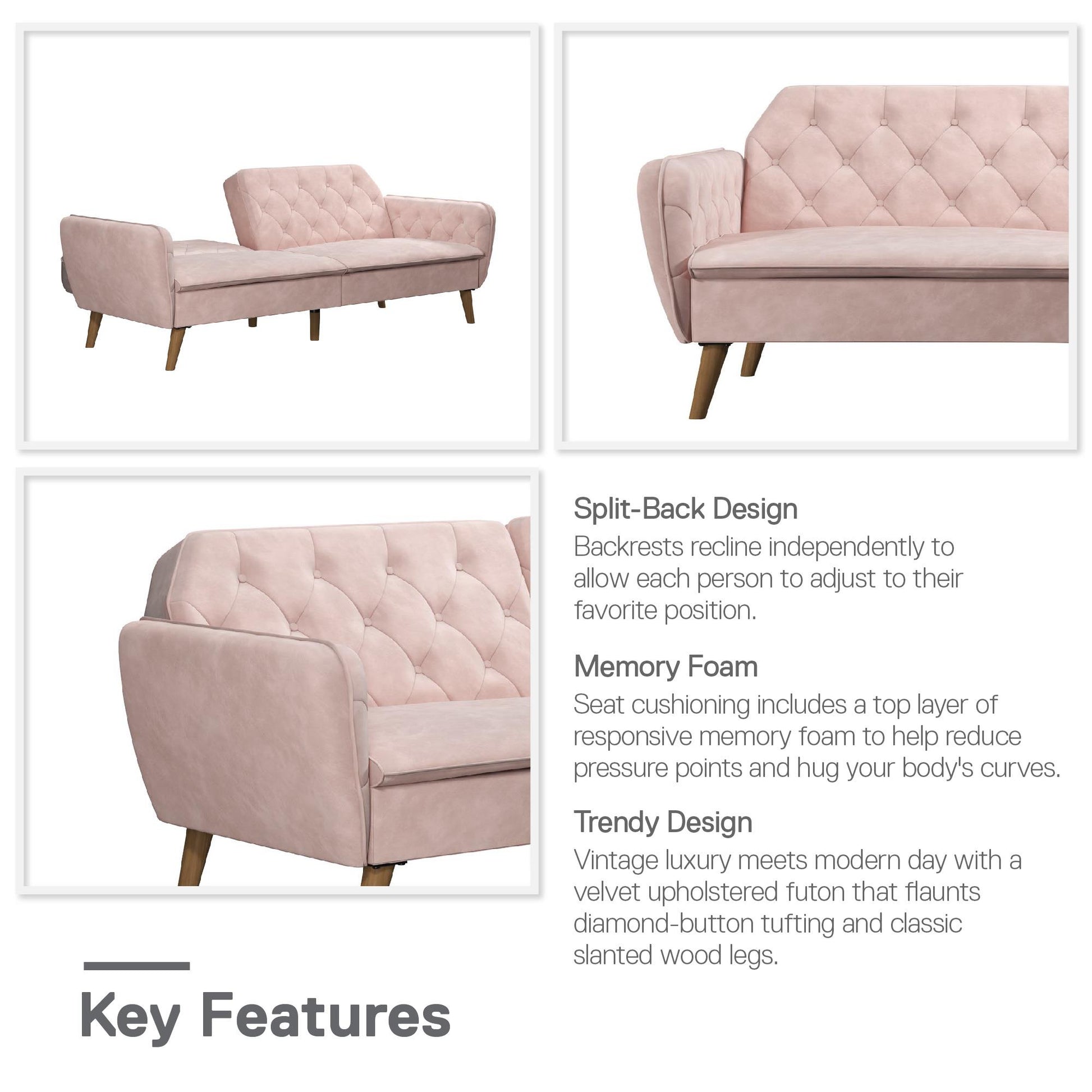 Tallulah Memory Foam Futon - Pink