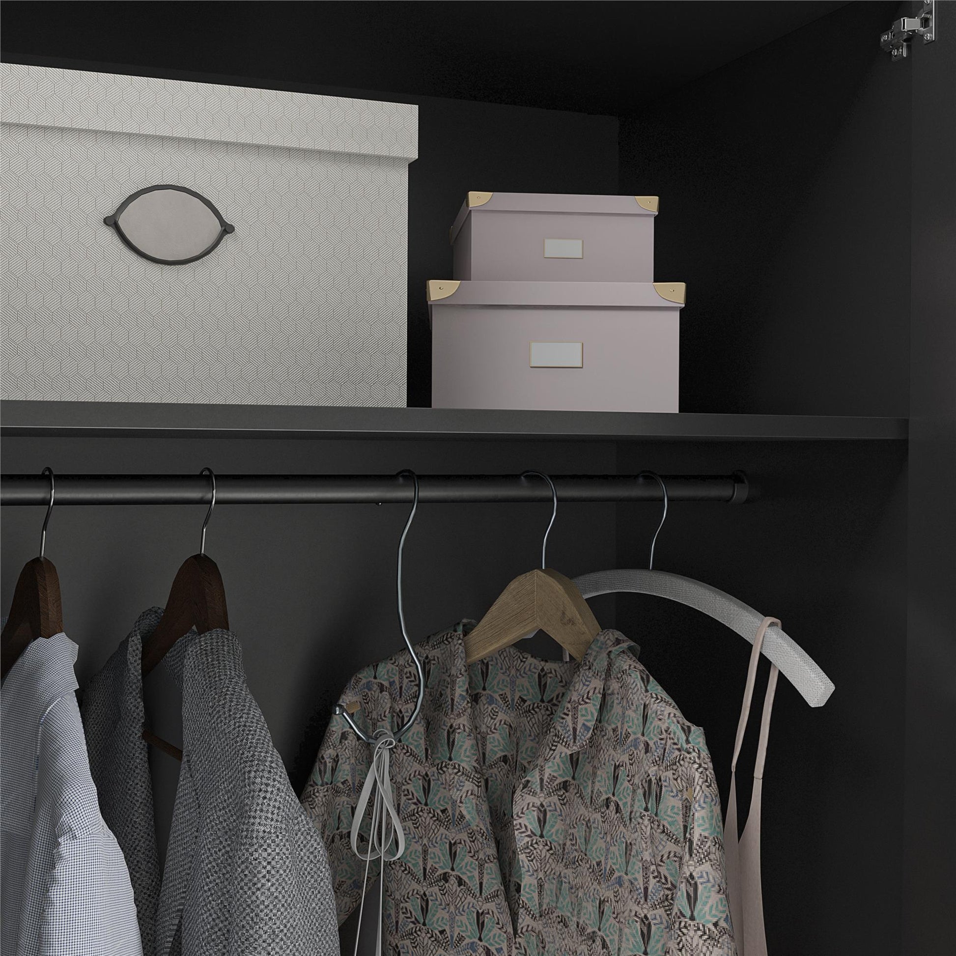 Basin 3  Door Wardrobe with Clothing Rod & Adjustable Shelving - Black