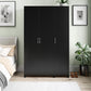 Basin 3  Door Wardrobe with Clothing Rod & Adjustable Shelving - Black