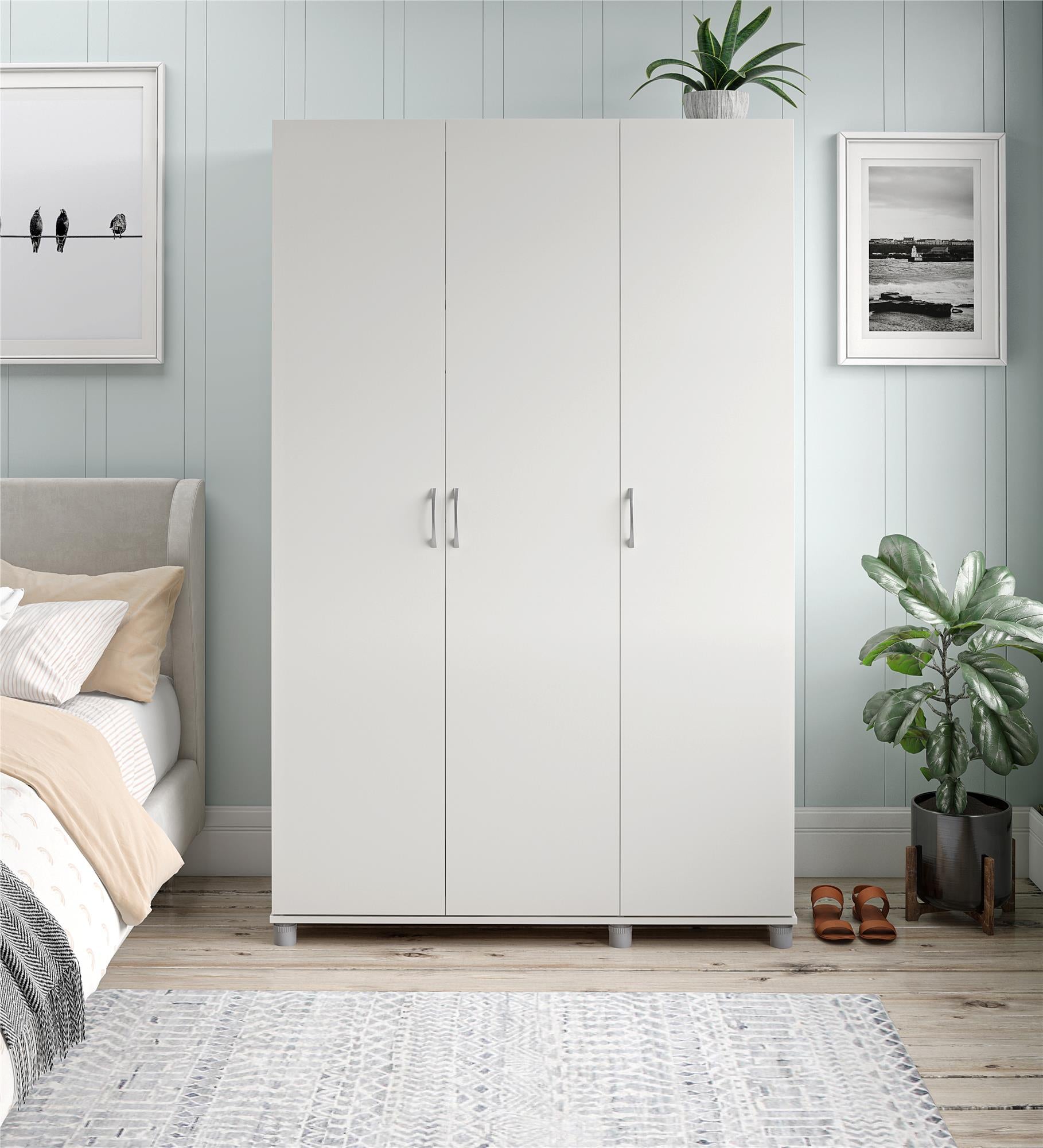 Basin 3 Door Wardrobe with Clothing Rod & Adjustable Shelving - White