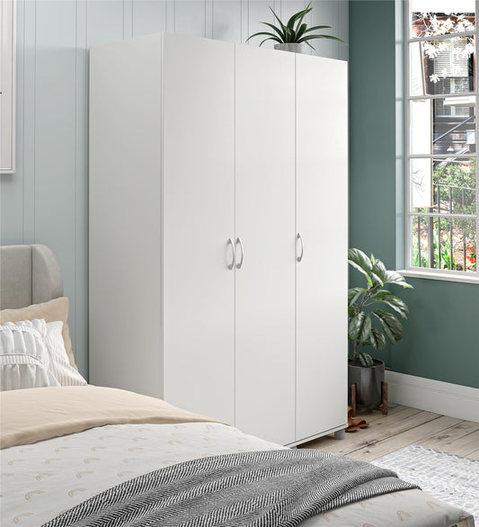 Basin 3 Door Wardrobe with Clothing Rod & Adjustable Shelving - White