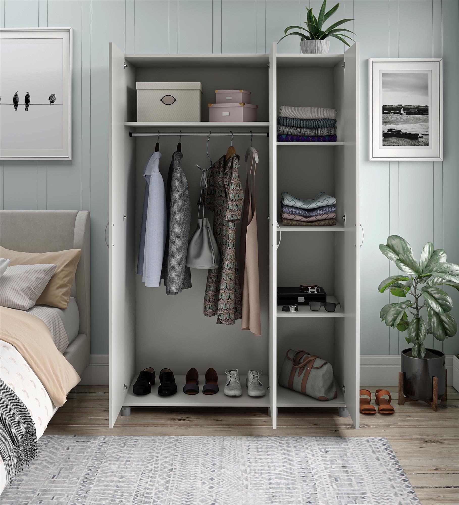 Basin 3 Door Wardrobe with Clothing Rod & Adjustable Shelving - White