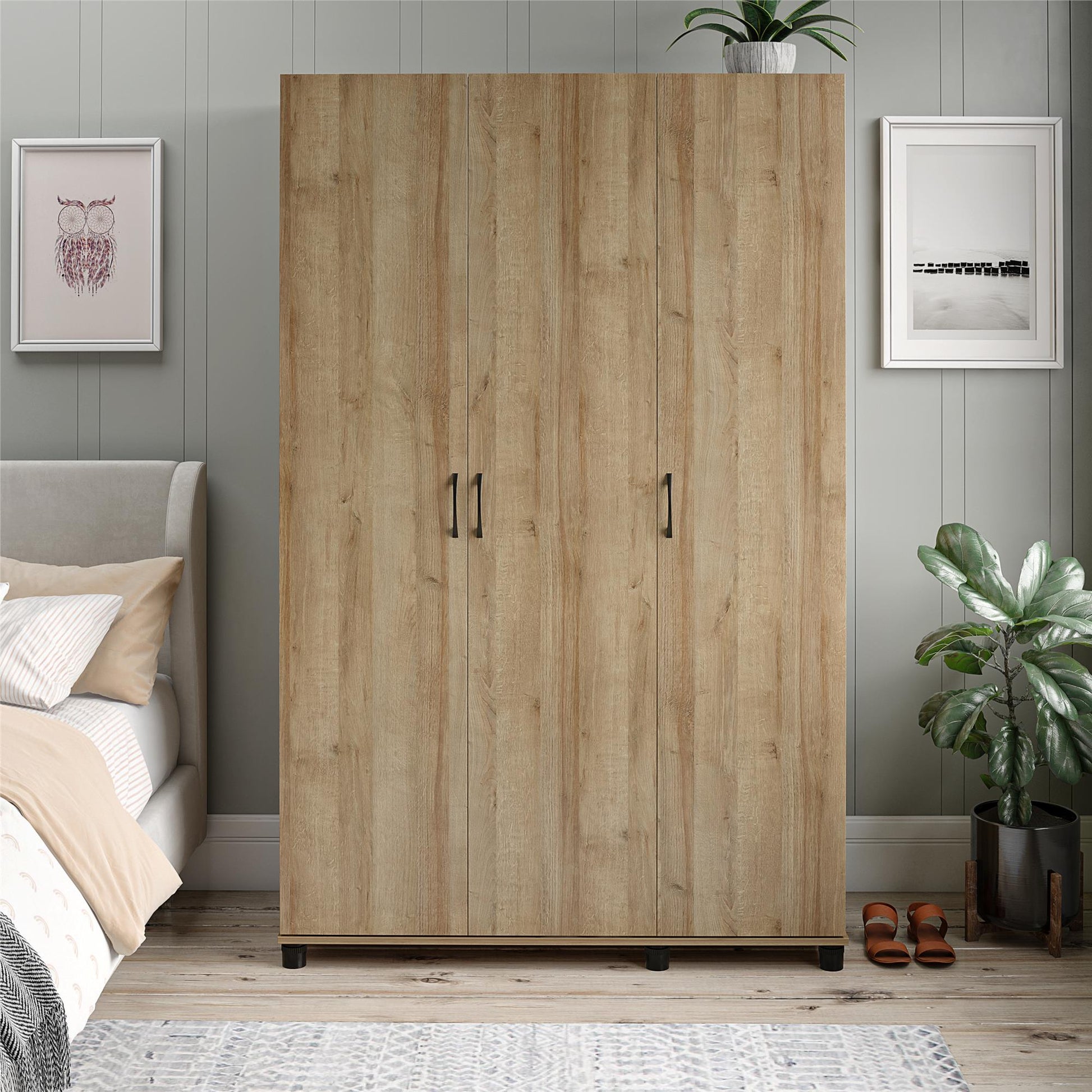 Basin 3 Door Wardrobe with Clothing Rod & Adjustable Shelving - Natural