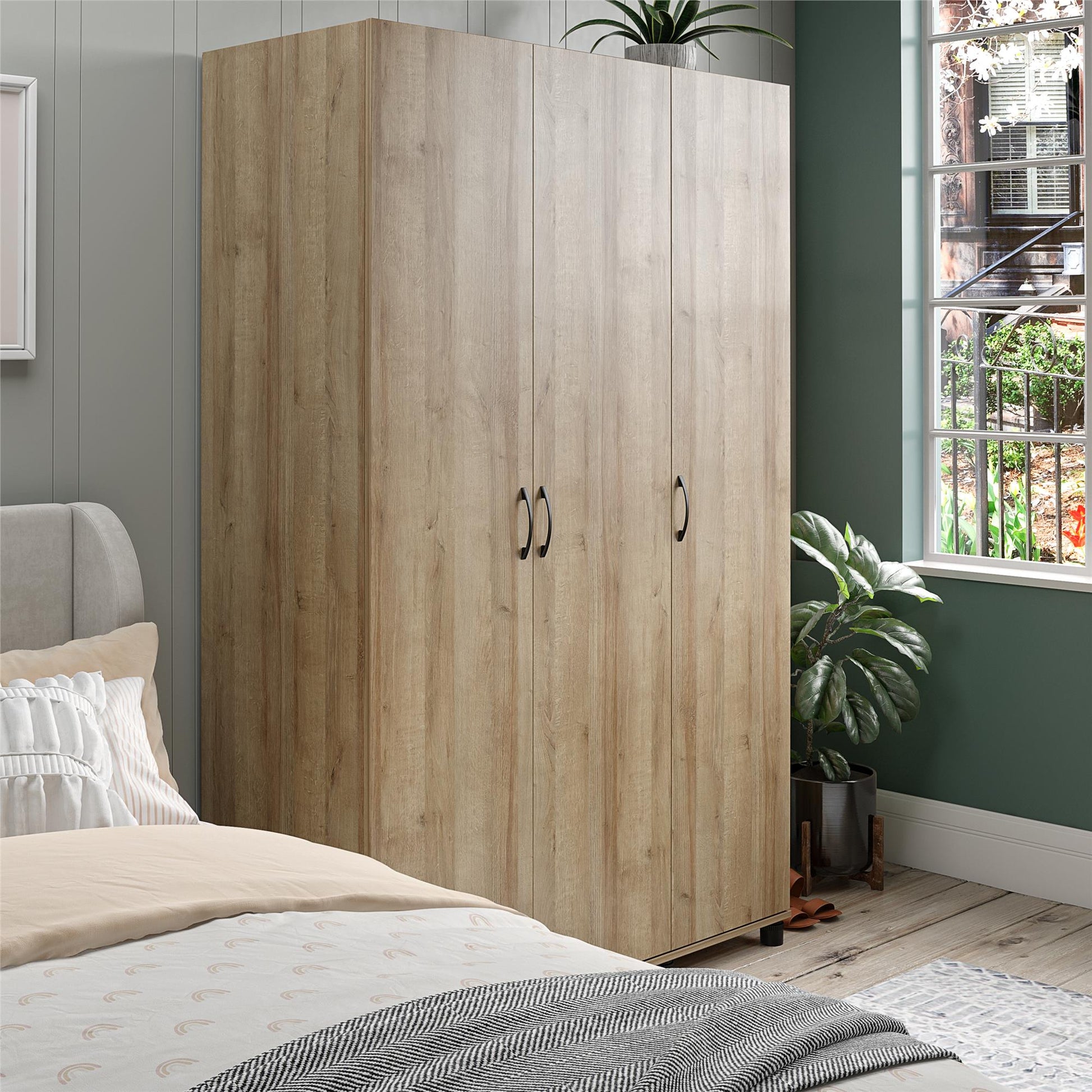 Basin 3 Door Wardrobe with Clothing Rod & Adjustable Shelving - Natural