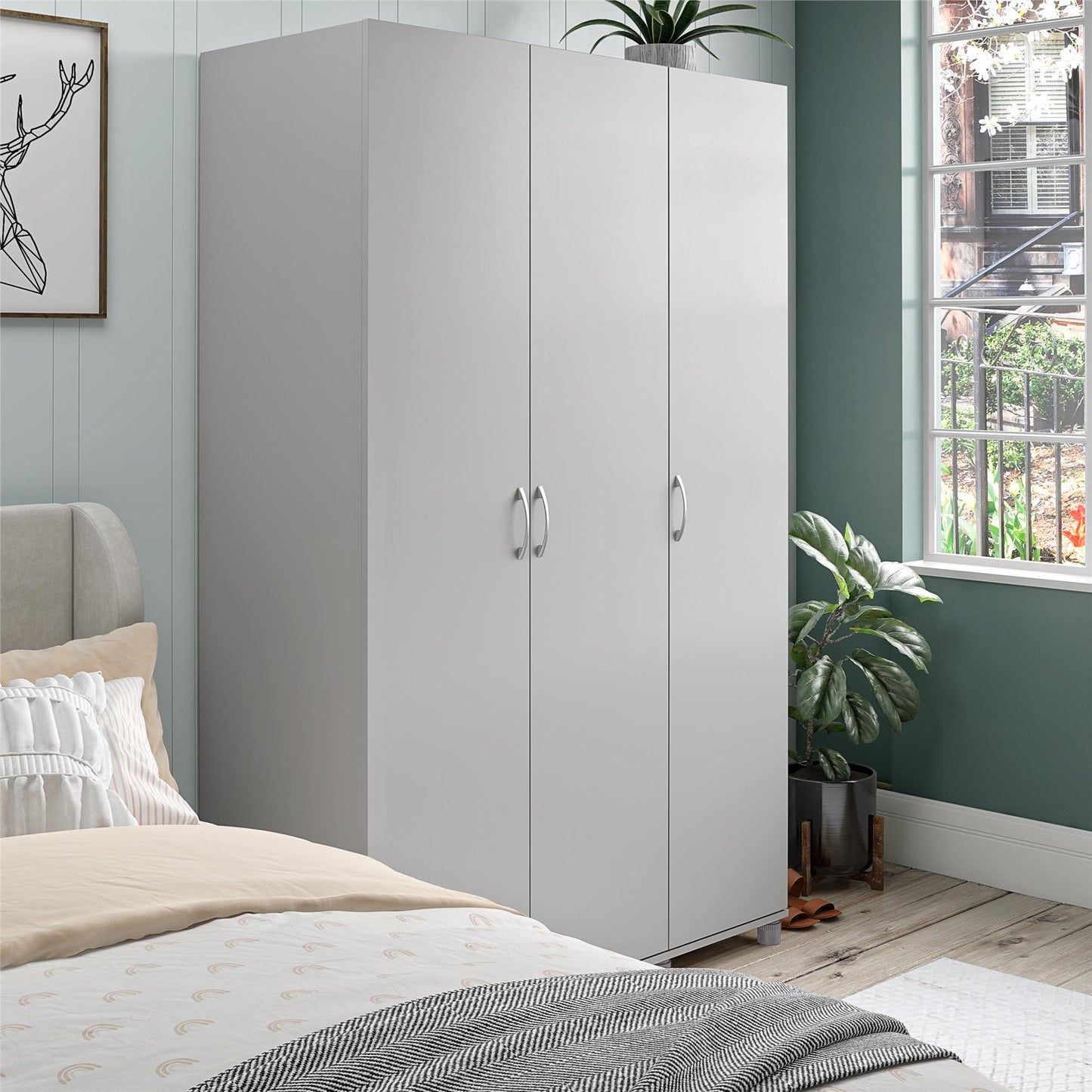Basin 3 Door Wardrobe with Clothing Rod & Adjustable Shelving - Dove Gray