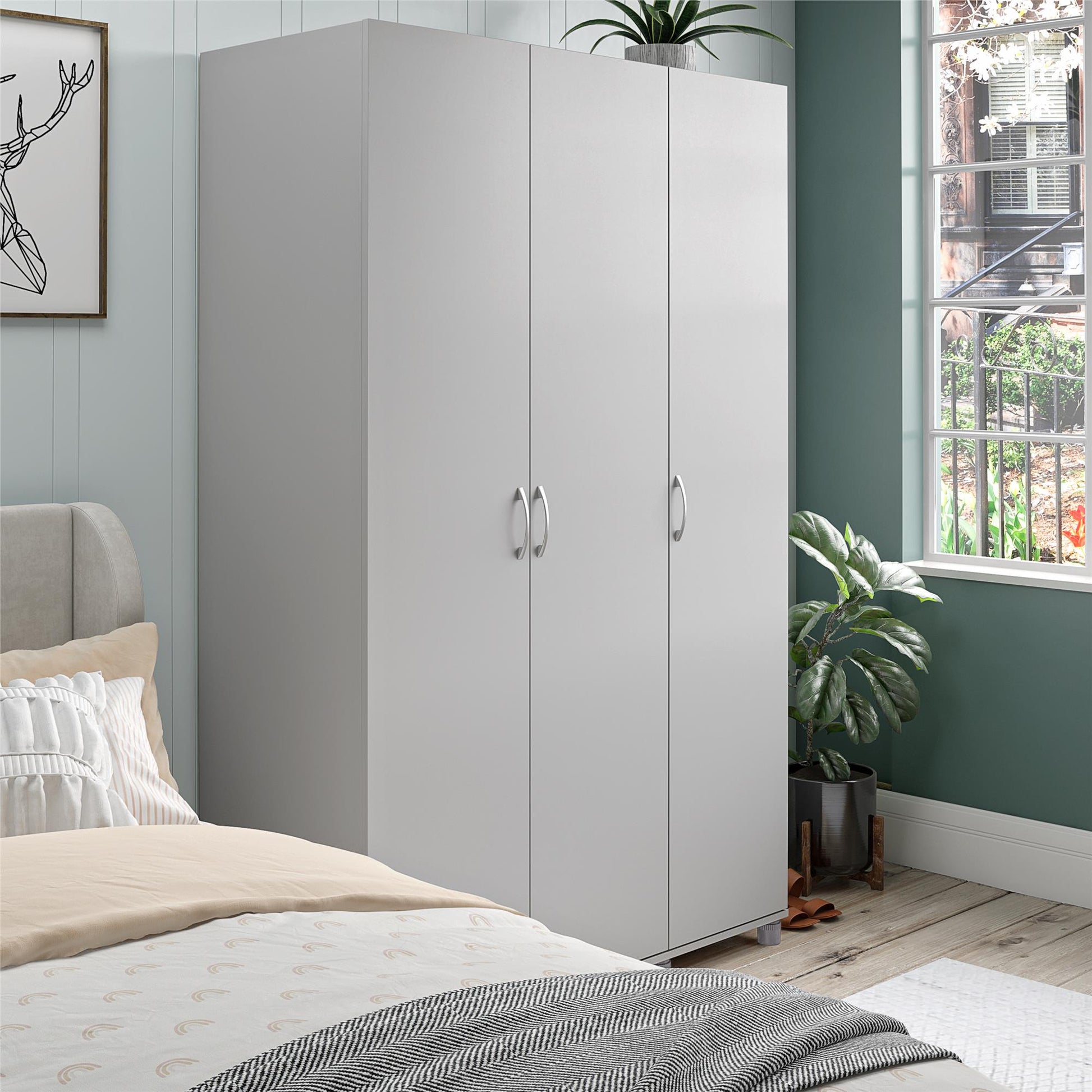 Basin 3 Door Wardrobe with Clothing Rod & Adjustable Shelving - Dove Gray