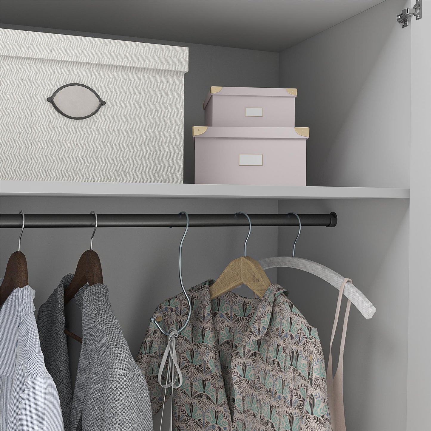 Basin 3 Door Wardrobe with Clothing Rod & Adjustable Shelving - Dove Gray