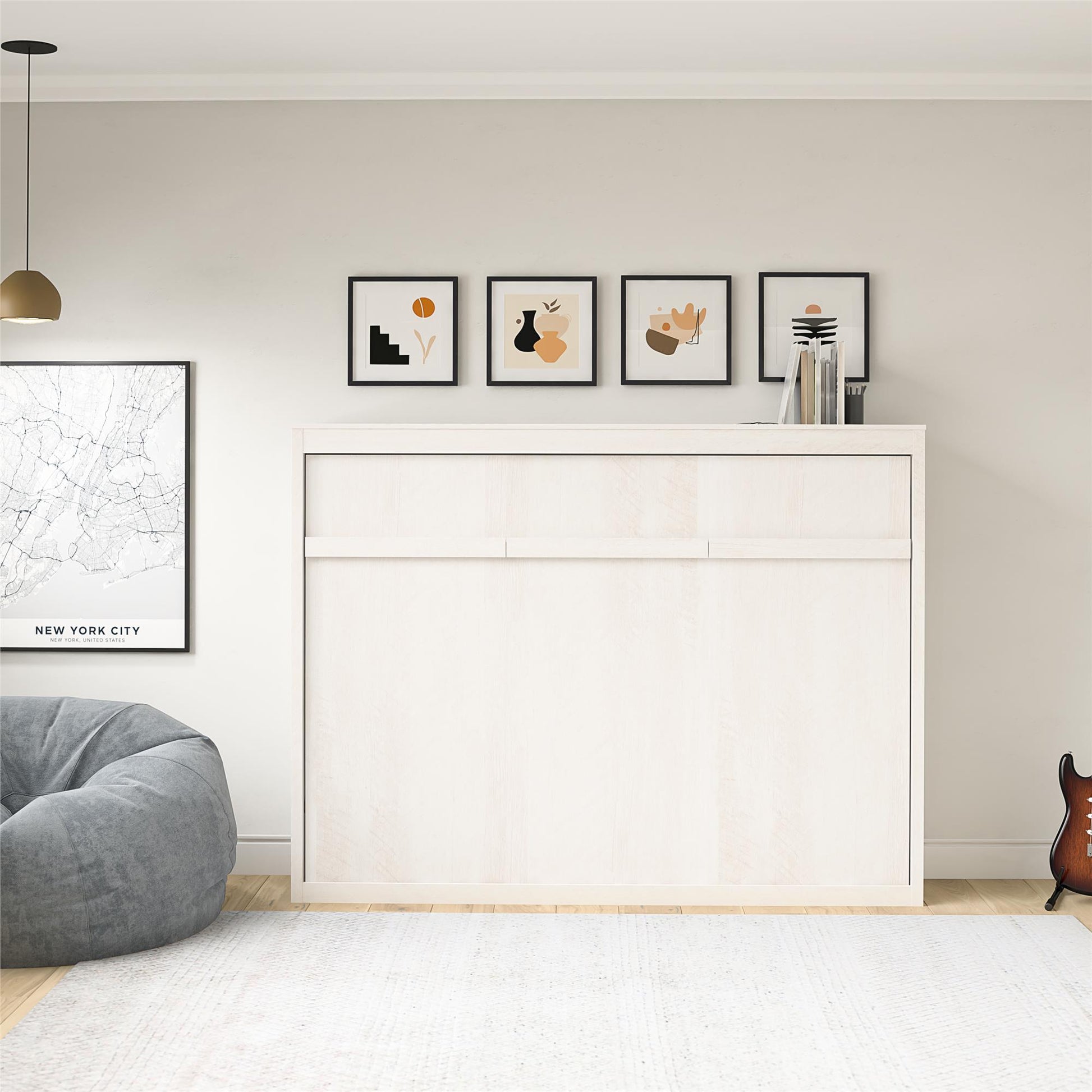 Full Size Daybed Wall Bed, Ivory Oak - Ivory Oak