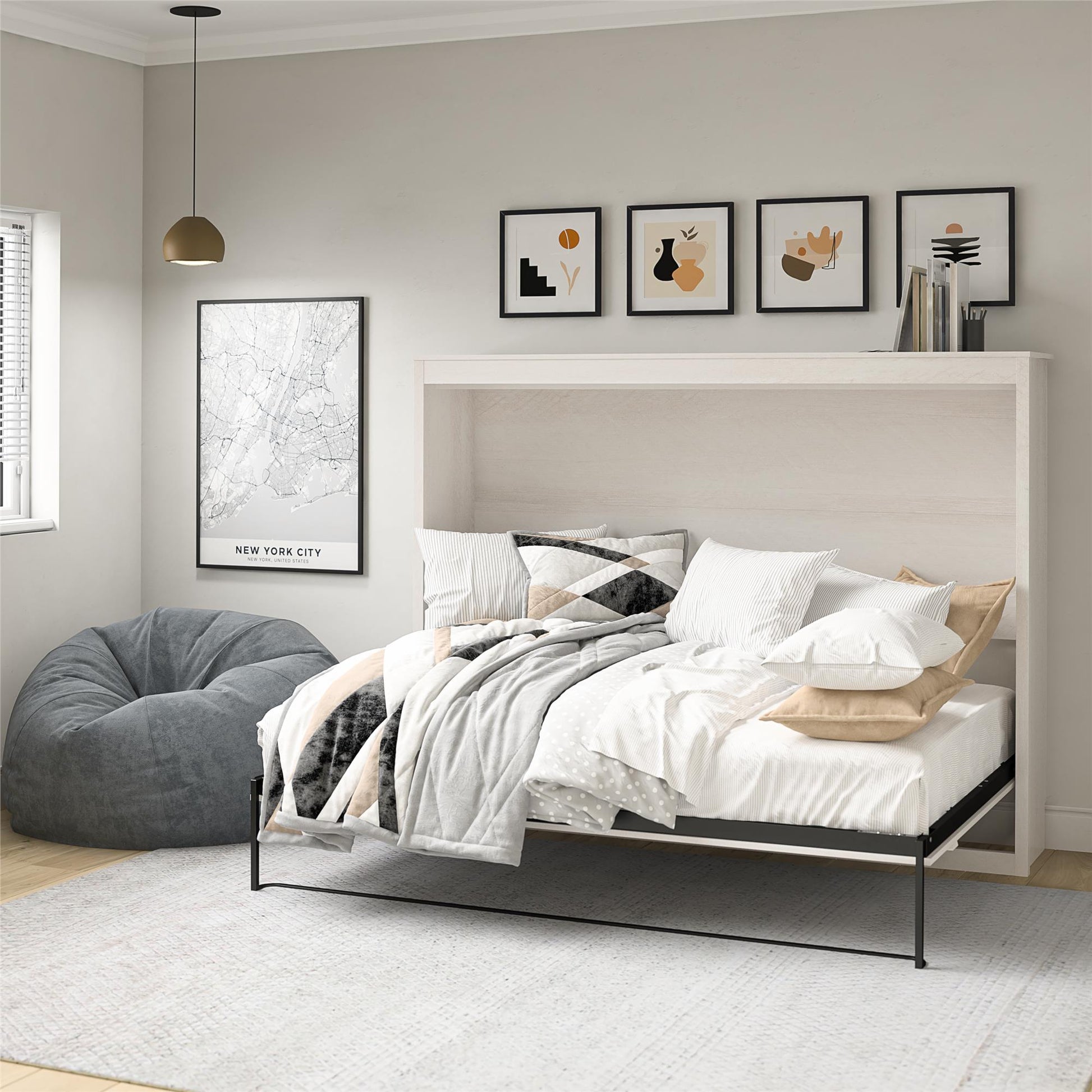 Full Size Daybed Wall Bed, Ivory Oak - Ivory Oak