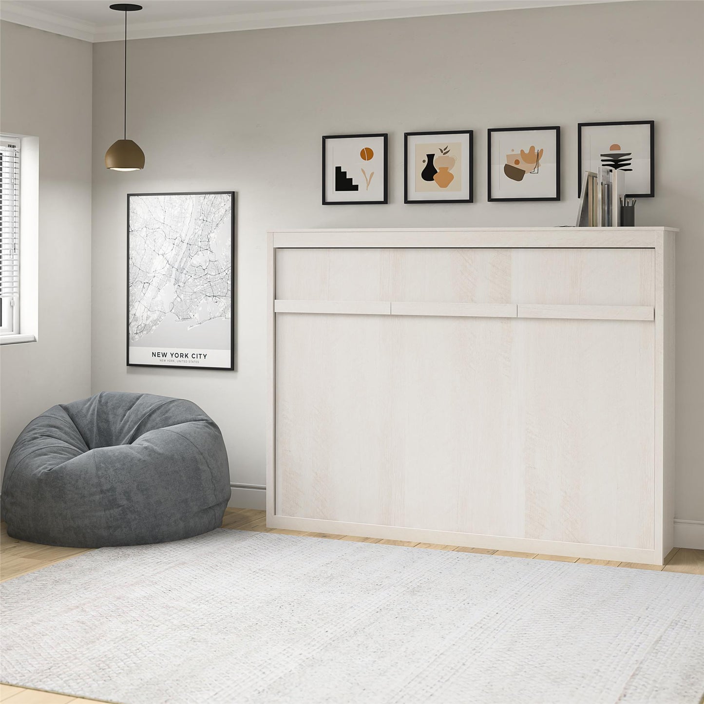 Full Size Daybed Wall Bed, Ivory Oak - Ivory Oak