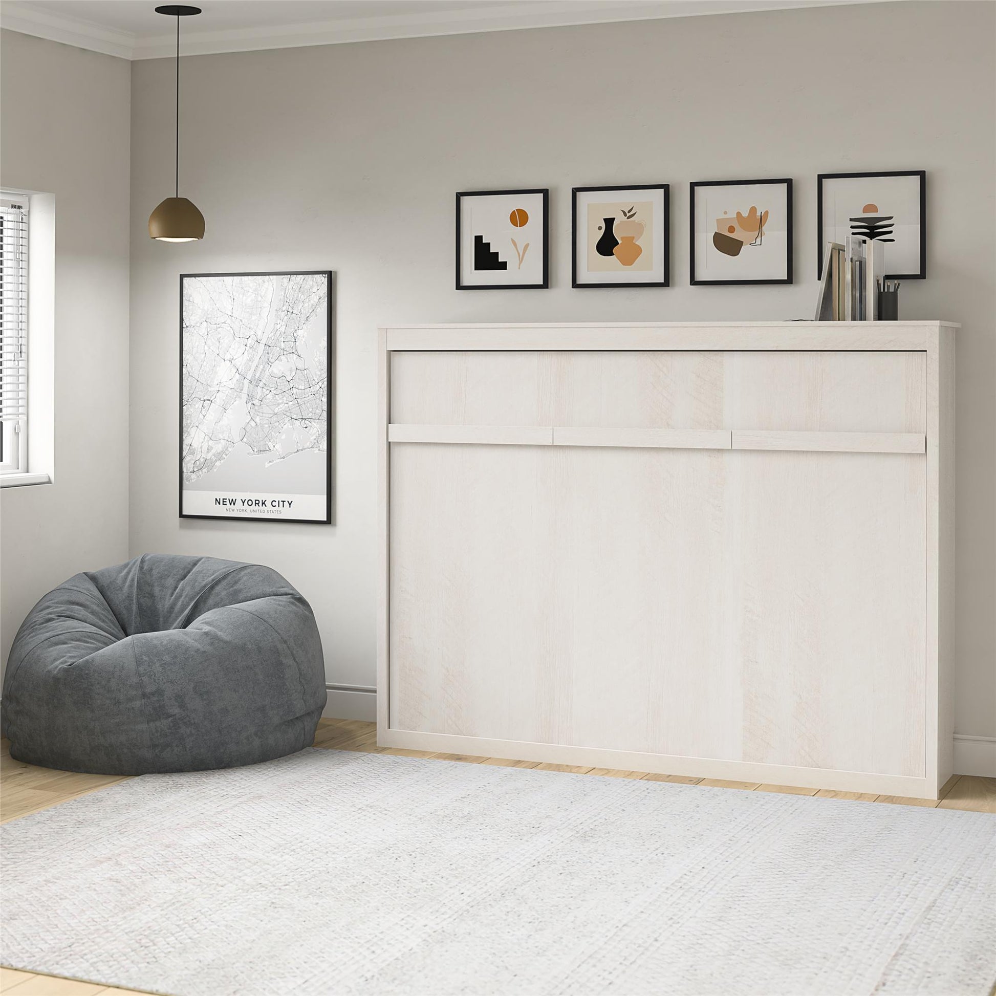 Full Size Daybed Wall Bed, Ivory Oak - Ivory Oak