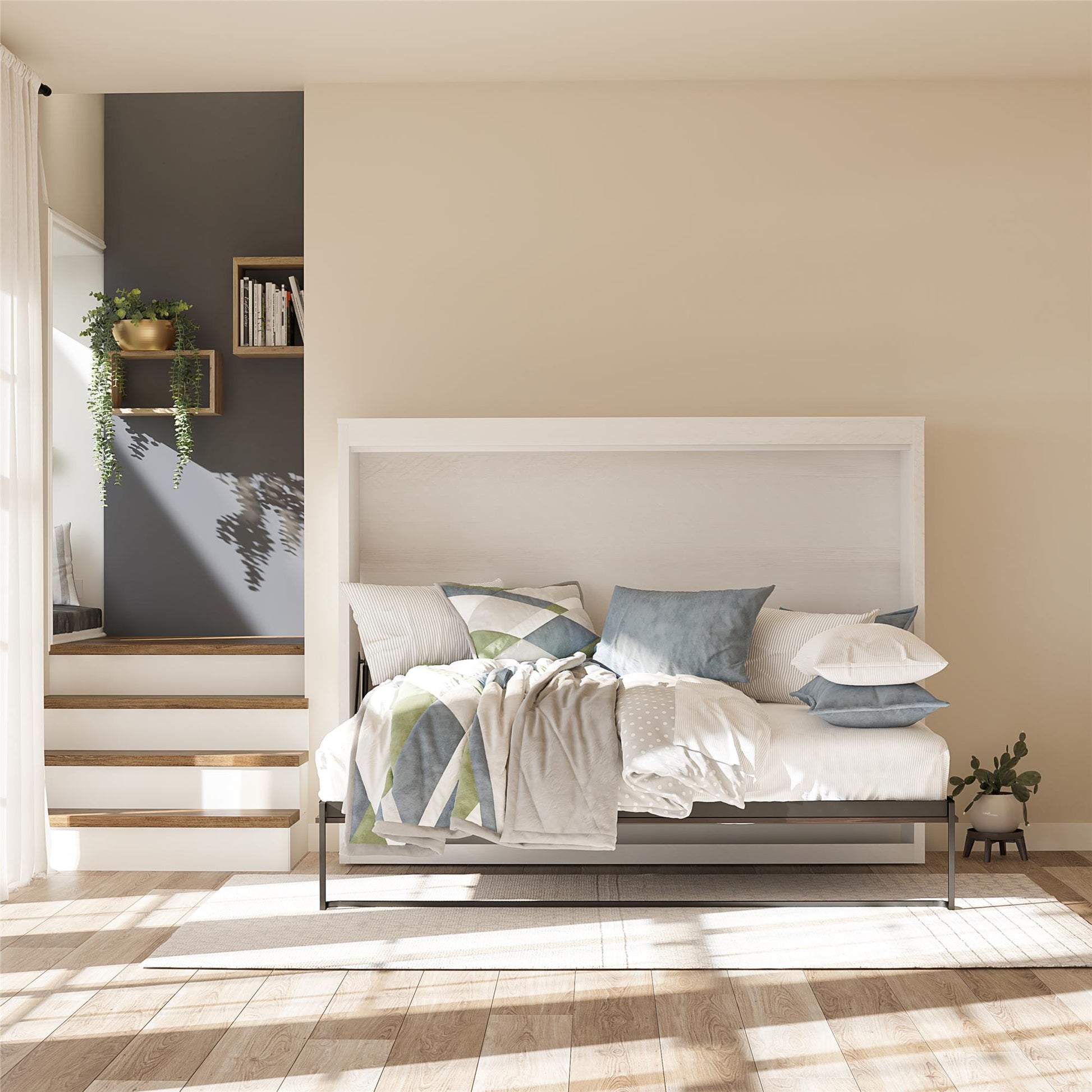 Full Size Daybed Wall Bed, Ivory Oak - Ivory Oak