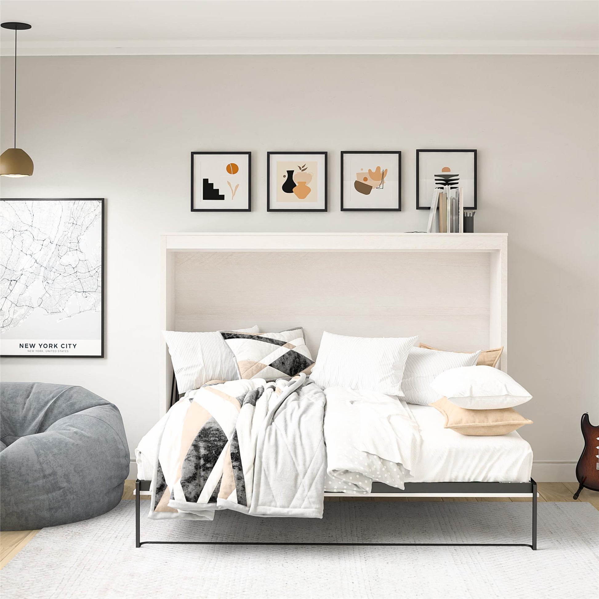 Full Size Daybed Wall Bed, Ivory Oak - Ivory Oak