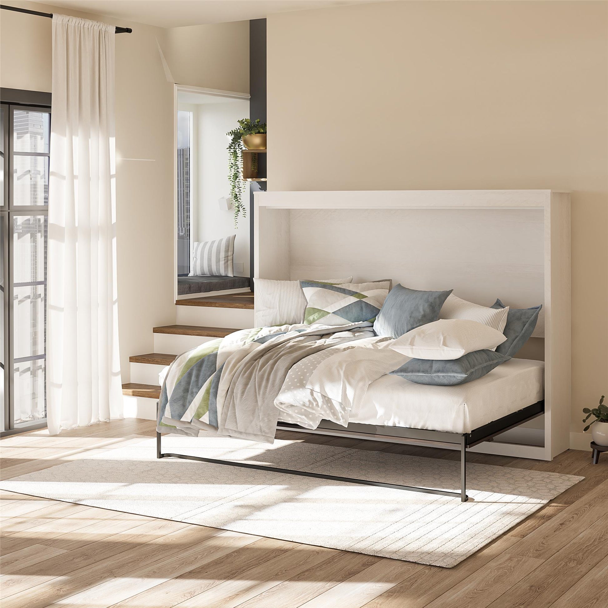 Full Size Daybed Wall Bed, Ivory Oak - Ivory Oak