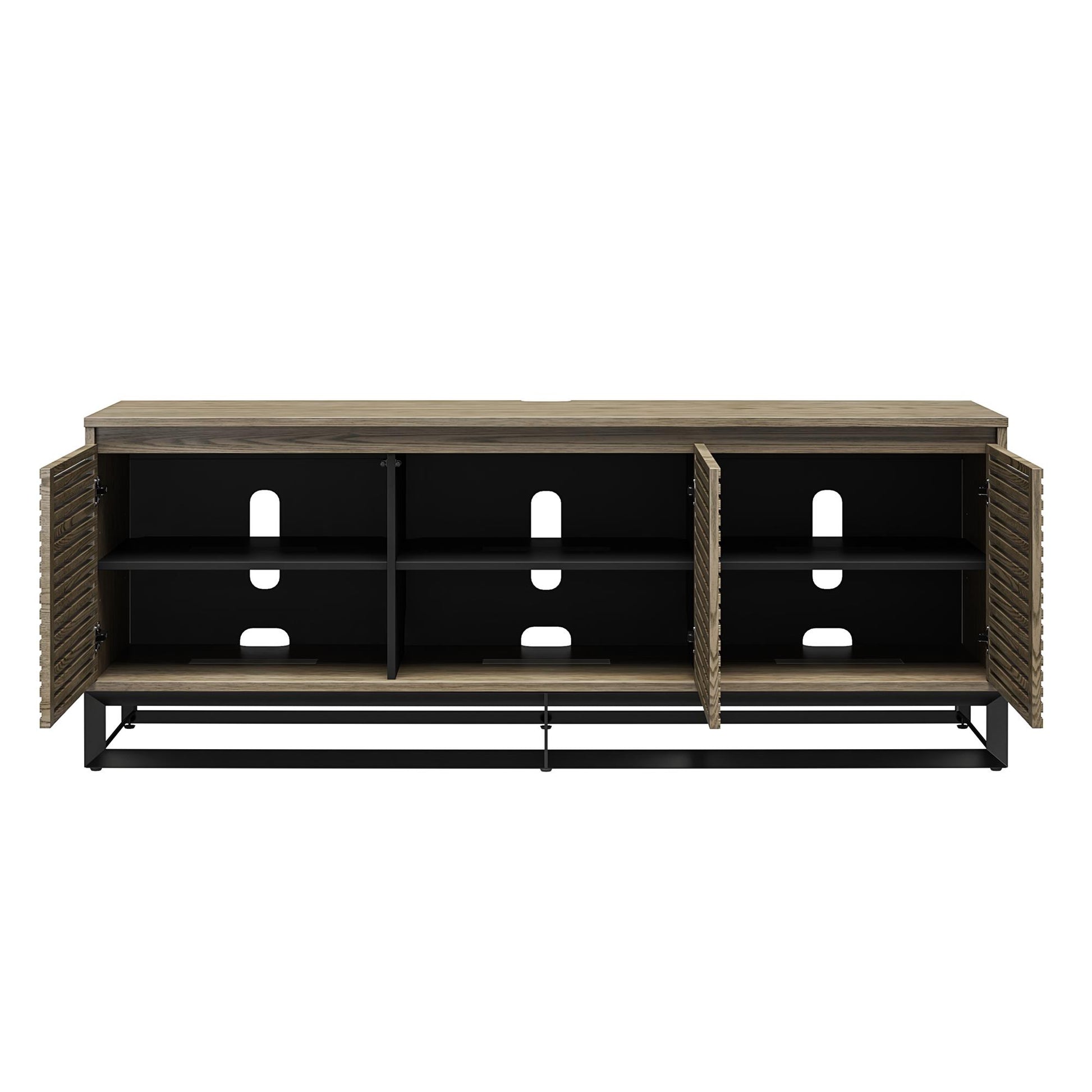 68" Media Console with Beveled Steel Base for TVs up to 77", Sterling Oak Wood Veneer - Sterling Oak Veneer