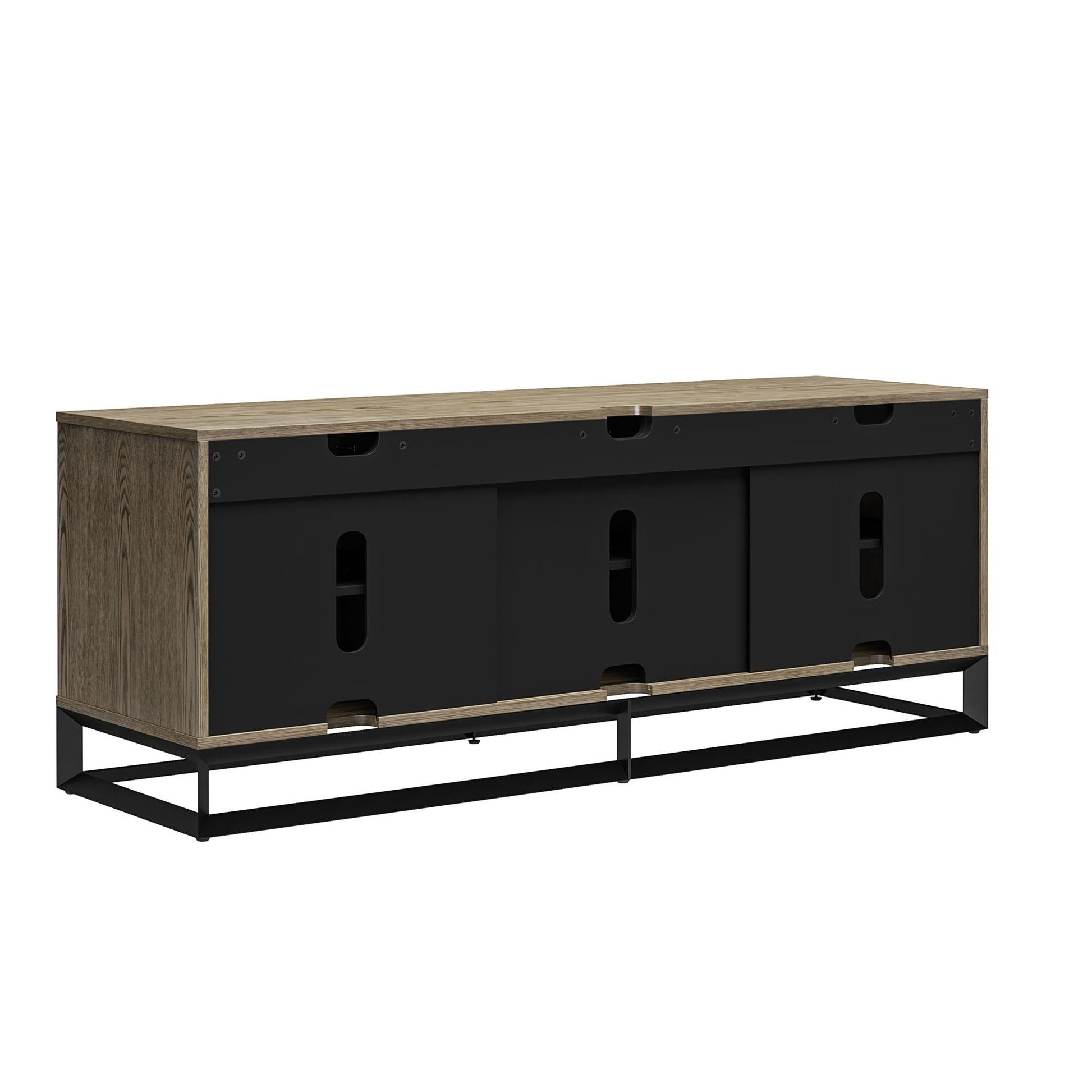 68" Media Console with Beveled Steel Base for TVs up to 77", Sterling Oak Wood Veneer - Sterling Oak Veneer