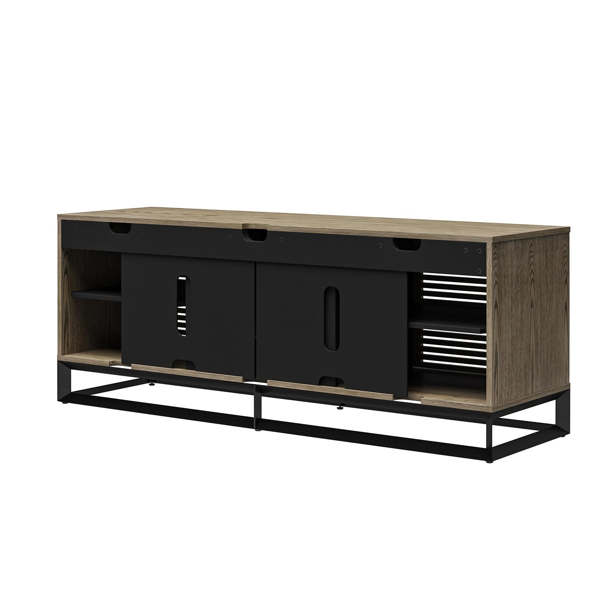 68" Media Console with Beveled Steel Base for TVs up to 77", Sterling Oak Wood Veneer - Sterling Oak Veneer