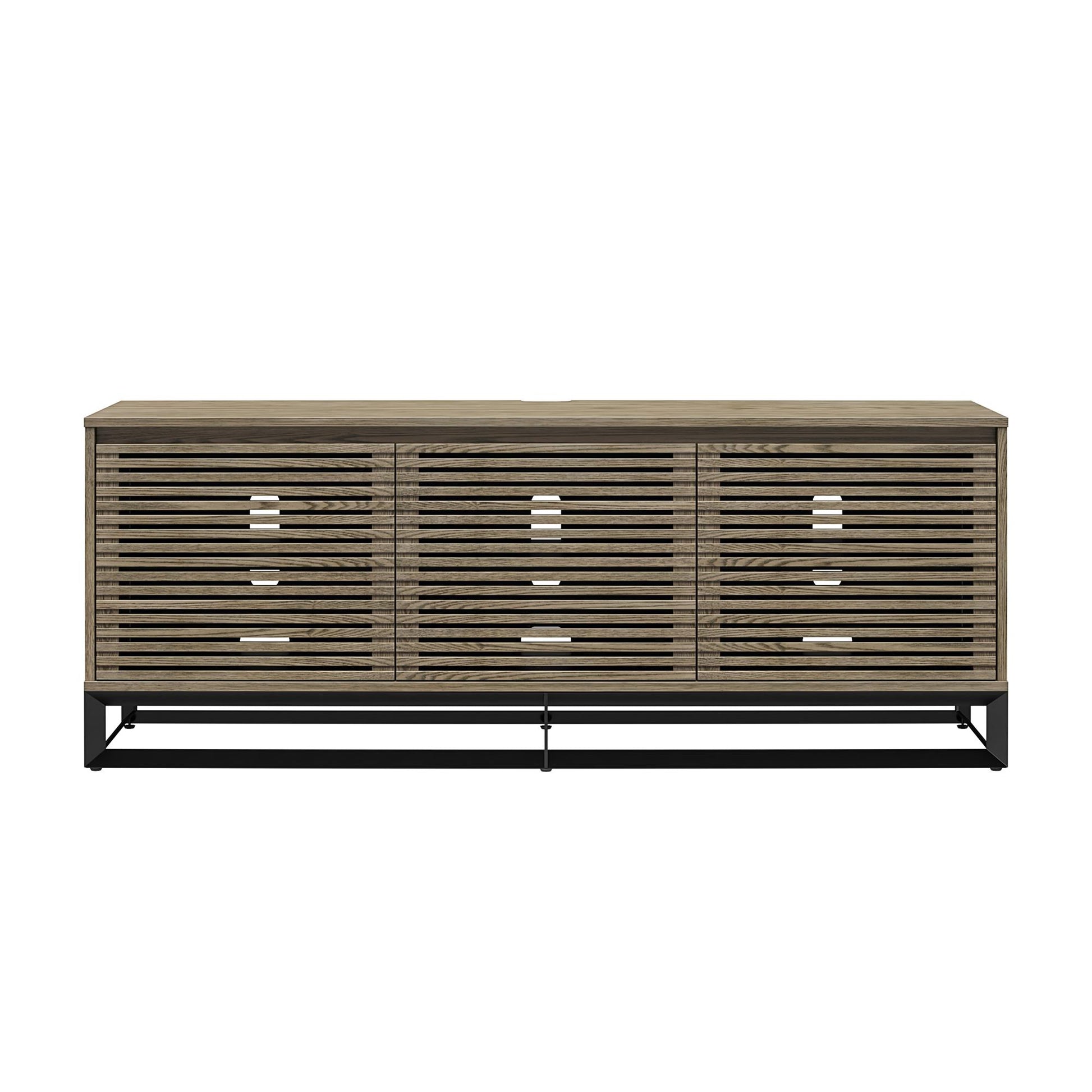 68" Media Console with Beveled Steel Base for TVs up to 77", Sterling Oak Wood Veneer - Sterling Oak Veneer