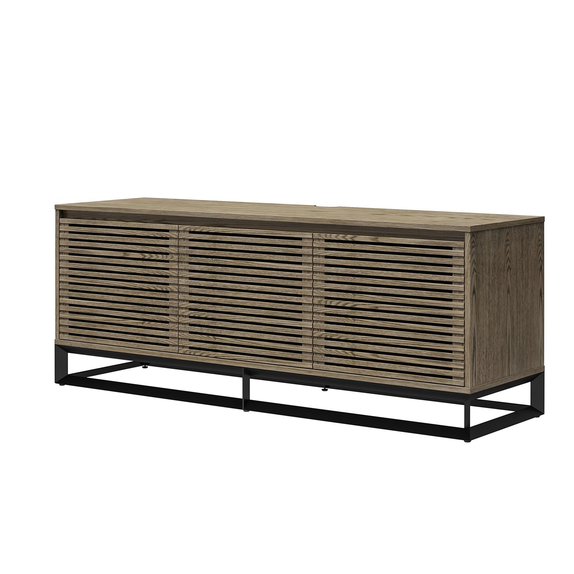68" Media Console with Beveled Steel Base for TVs up to 77", Sterling Oak Wood Veneer - Sterling Oak Veneer