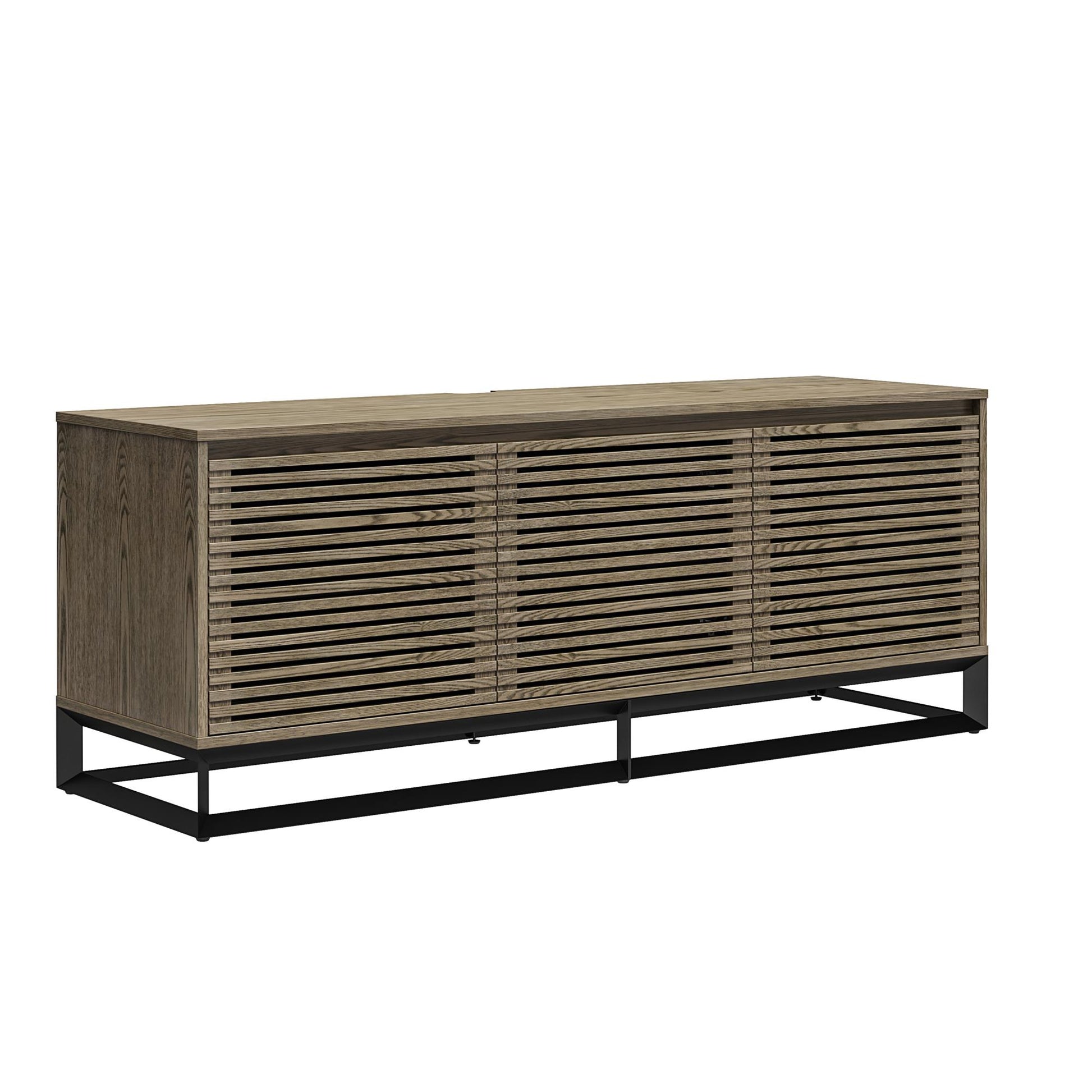68" Media Console with Beveled Steel Base for TVs up to 77", Sterling Oak Wood Veneer - Sterling Oak Veneer
